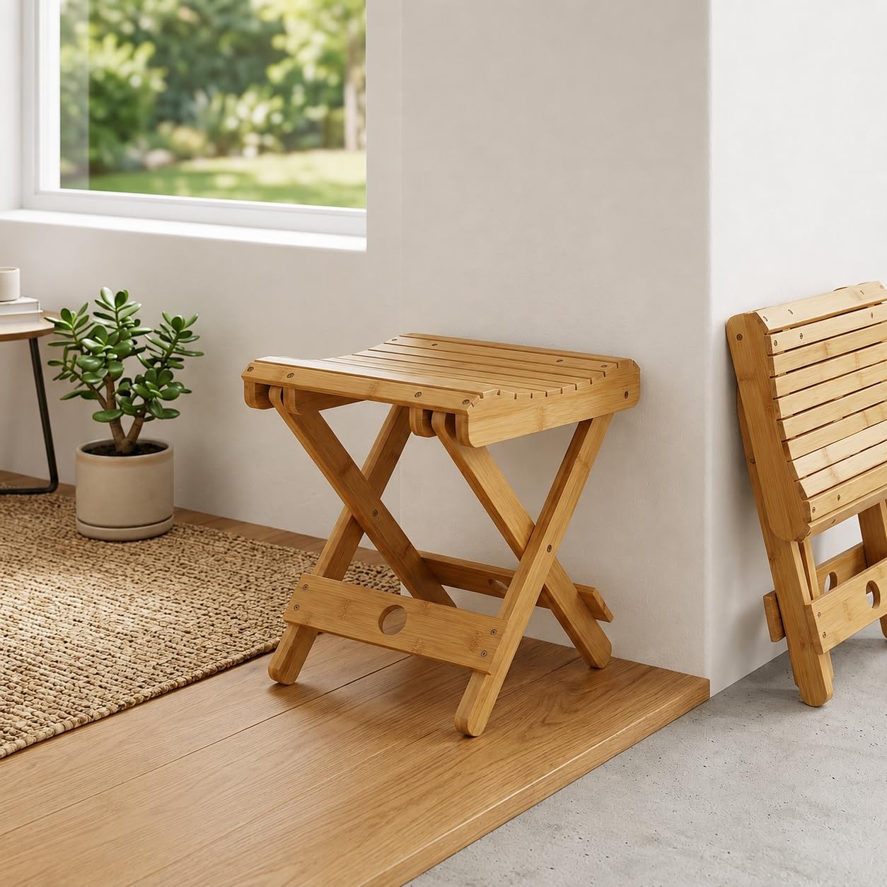 Bamboo Folding Stool | Portable Wooden Camping Stool | Foldable Lightweight Seat for Home, Garden, Balcony, Picnic, Fishing & Outdoor Use-image-28