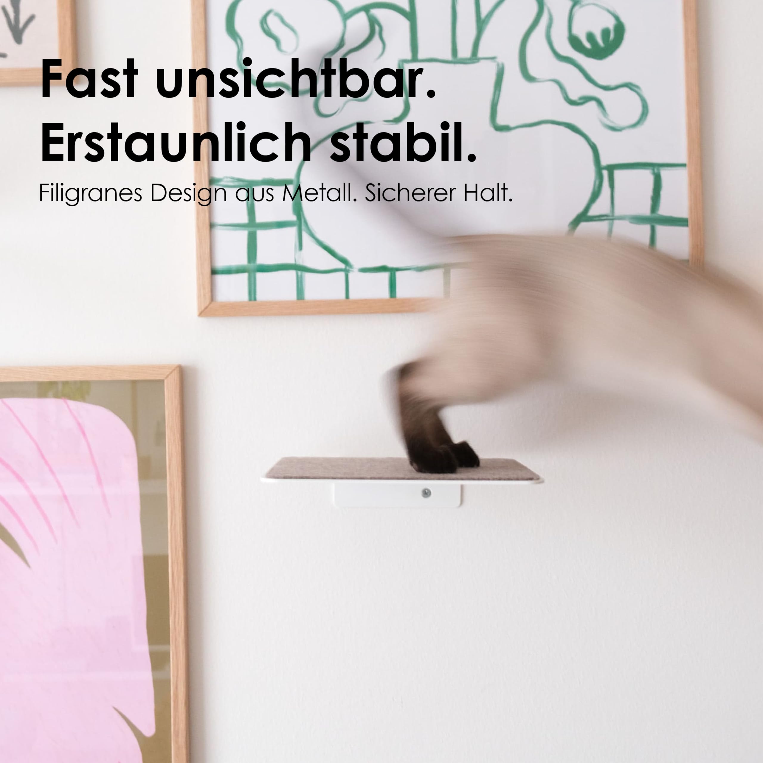 LucyBalu® Steps Katzentreppe mit Filzauflage I Wandstufen aus Metall 3er Set 18 x 18 cm I Katzenleiter für Wand I Filigrane Optik I für Katzen bis 7 kg I Weiß/Sand