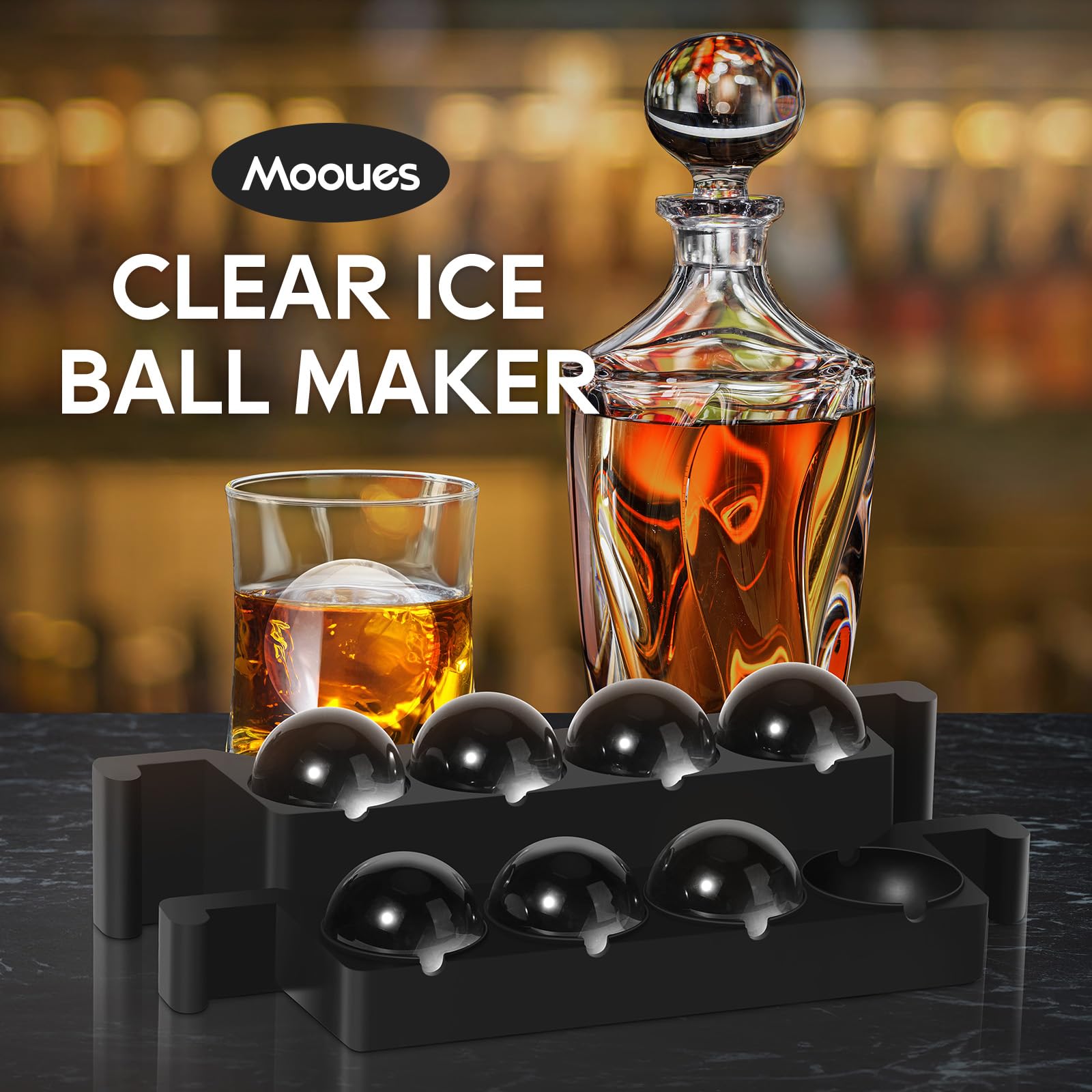 Mooues Molde de silicona transparente para hacer bolas de hielo de 5 cm para whisky, 8 esferas | Moldes grandes para cubitos de hielo de 5 cm, sin BPA, regalos de bourbon para hombres, papá, novio, jefe, cóctel antiguo