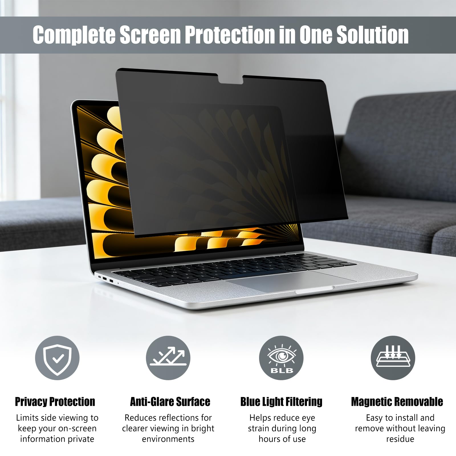 Filtro de Privacidad Magnético para MacBook Air 15 Pulgadas M5/M4/M3/M2 (2026/2025/2024/2023), Extraíble Anti Spy Antirreflectante Filtros de Protector Pantalla para MacBook 15"