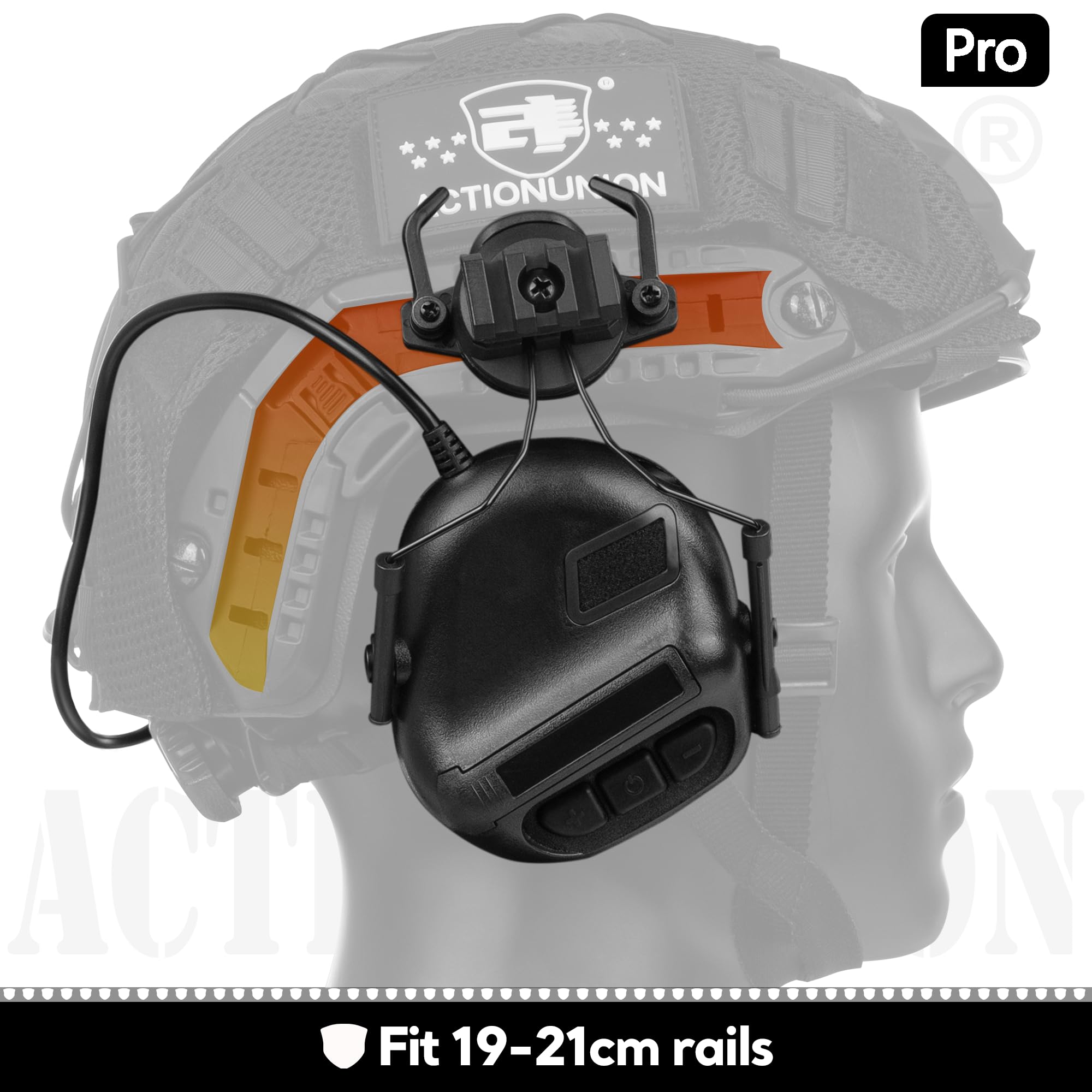 ACTIONUNION Auriculares tácticos Pro con cancelación activa de ruido para casco Airsoft Fast (negro)