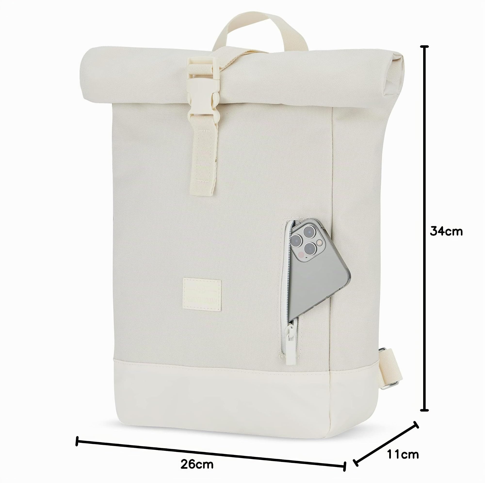 Johnny Urban Zaino Donna e Uomo Bianco - Robin Small - Zainetto Rolltop per Lavoro Viaggio Università -Scomparto per Laptop 12 Pollici - Sacca Casual per Ufficio e Lavoro - Idrorepellente