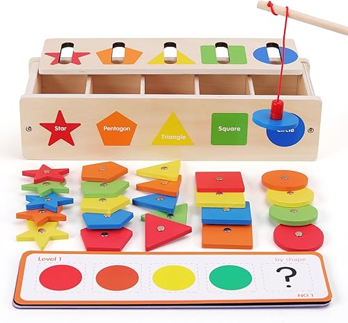 AISHUN Clasificador de formas de madera y juguetes apilables para niños pequeños de 3 años, clasificación de colores y diversión a juego, juego de