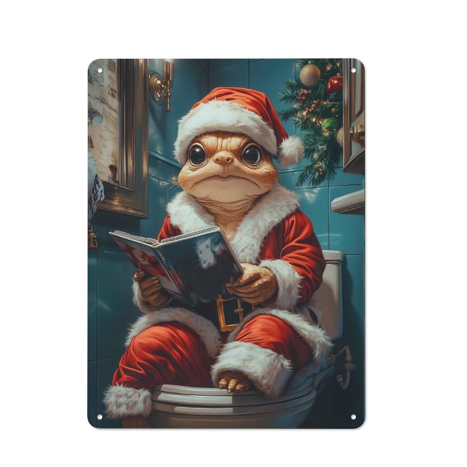 Junmoney Santa Claus Lizard Tortois Retro Metal Wall Sign 40X30cm For Man Cave Or Games Room, A Housewarming Gift For Games Room Collectors