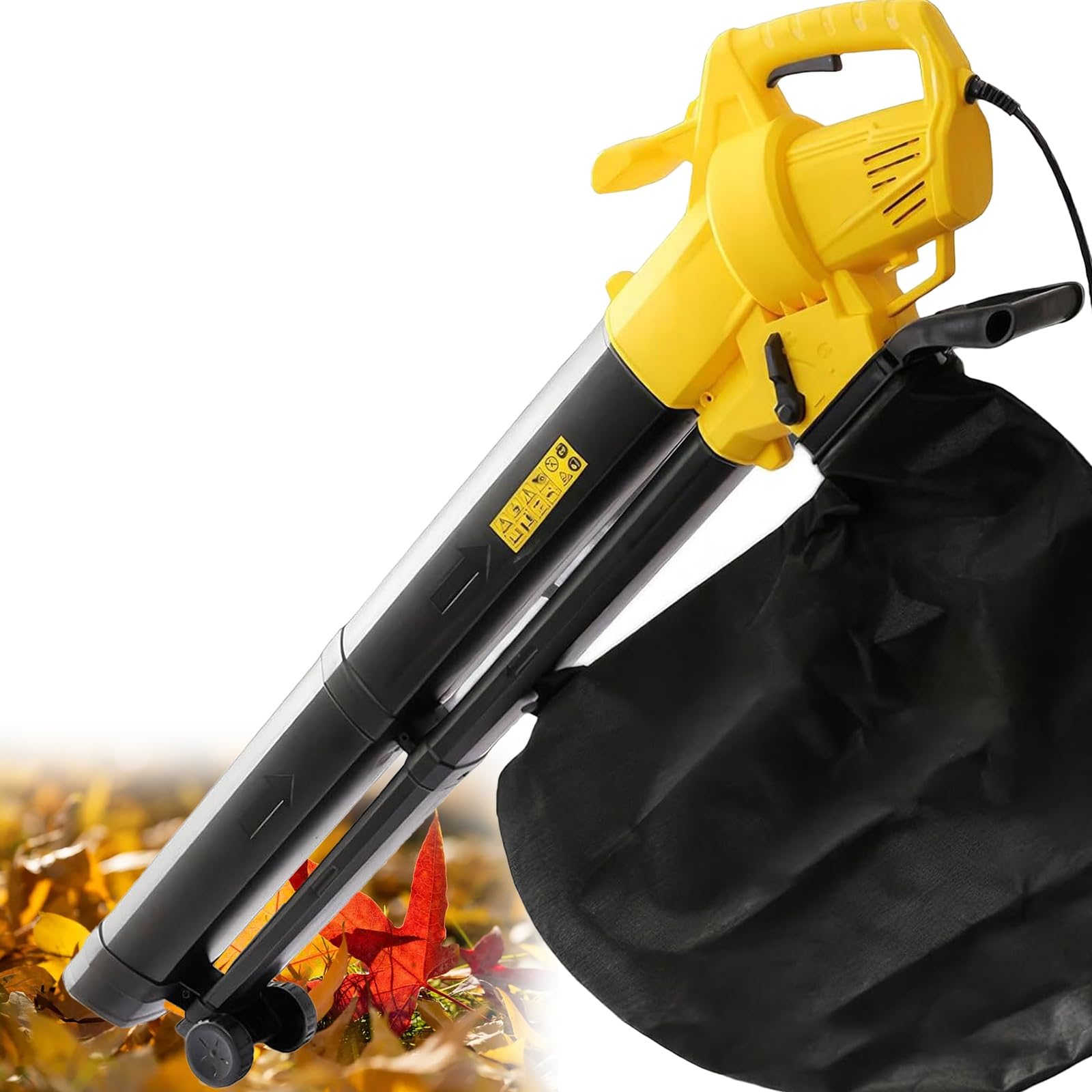 Soplador y aspirador de hojas de jardín 3 en 1, trituradora de hojas de jardín eléctrica con cable de 3000 W con bolsa recolectora de 35 L, ruedas, soplador de hojas multifunción liviano for patio