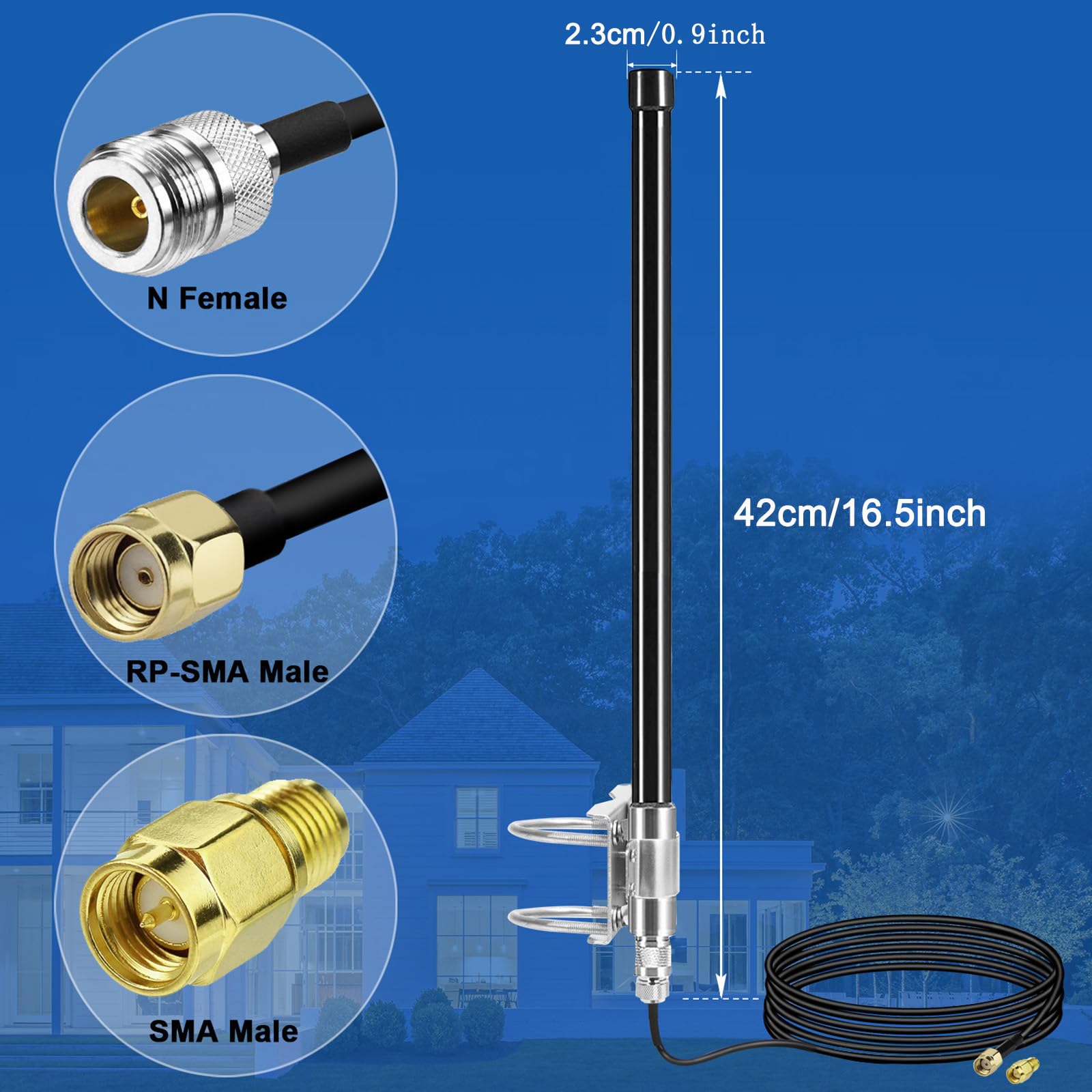 Antenne de caméra de piste cellulaire longue portée 4G LTE 10 dBi avec câble de 5 m pour caméra de trail Spypoint LM2 Flex Link Micro Link EVO Stealth Cam Tactacam Reveal X PRO Gen Series Muddy