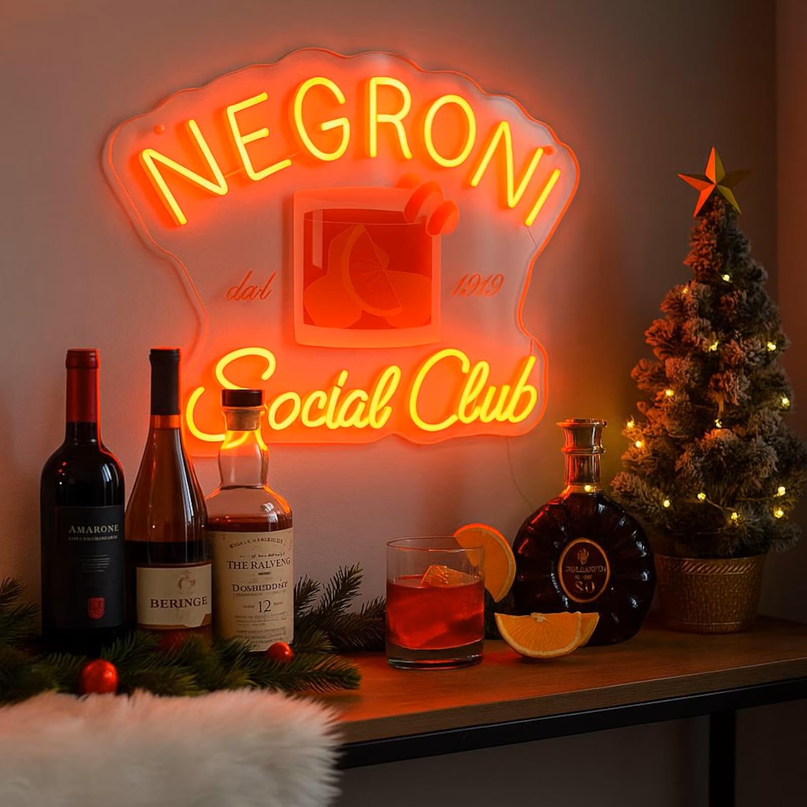 Negroni Social Club Targa LED Neon – Decorazione da parete retrò per cocktail per bar e home bar, regalo per gli amanti del Negroni e barkeeper