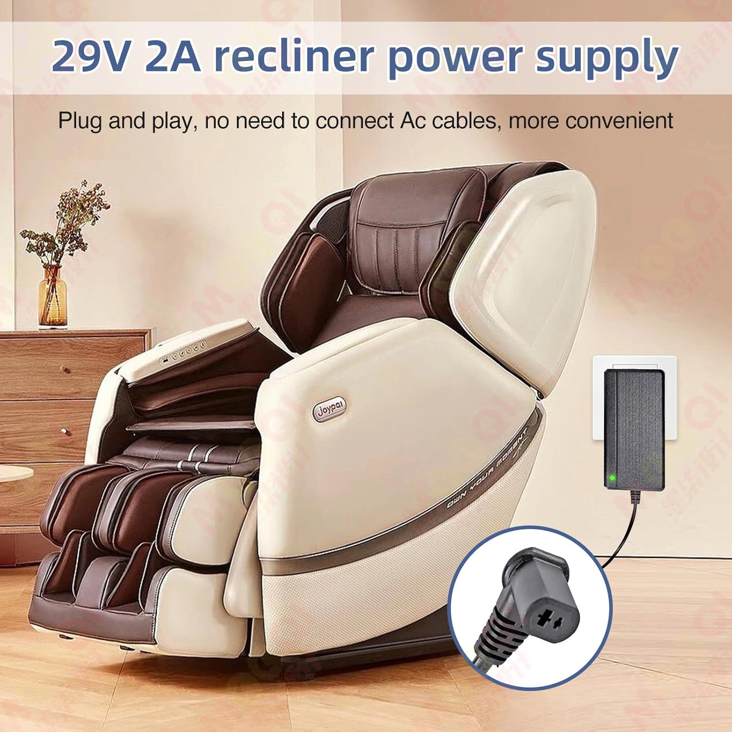 Recliner Chair Power Adapter with Extension L Shape Cable Cord for Lift Chair, Recliner Sofa, Recliner Couch, 29V Power Supply Compatible with Most Makes & Models FS2900-2000 ZB-H290020A-C ZBPOWER