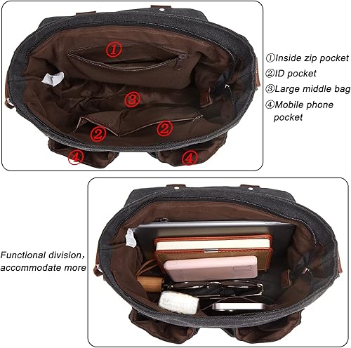 Miniatura 4 de Bolsa de mensajero para hombre, bolso de hombro de lona, bolso cruzado vintage de 13.3 pulgadas para laptop