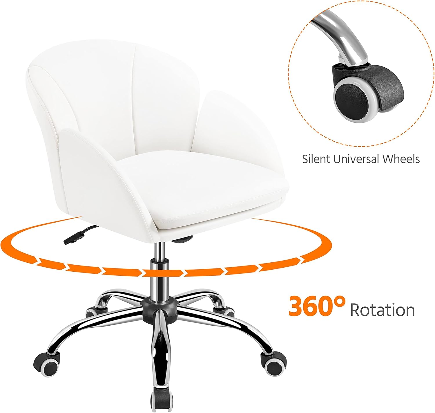 Yaheetech White Desk Chair Vanity Chair with Back Modern Faux Leather Swivel Rolling Office Computer Armchair for Living Room, Bedroom