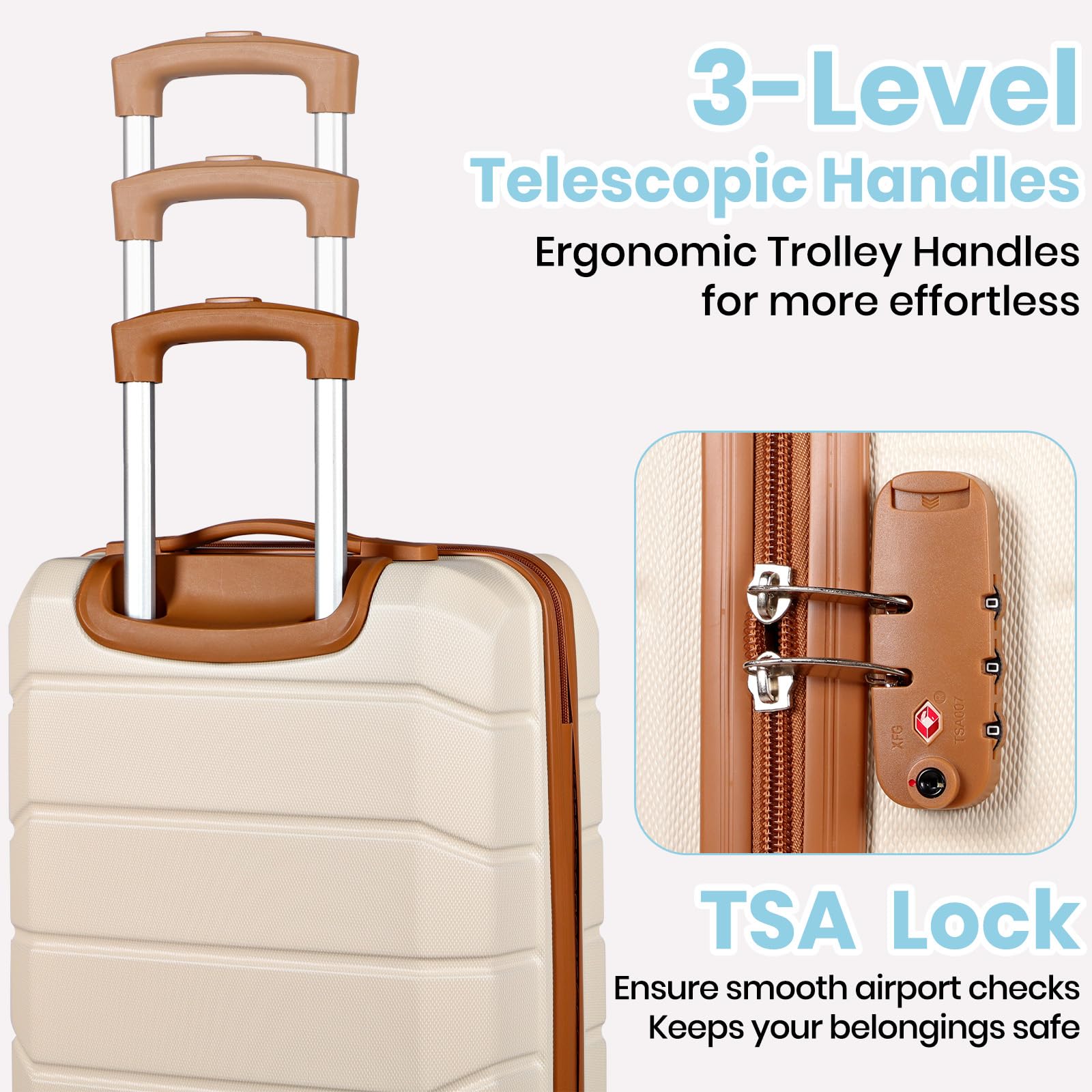H.yeed Ensemble de Valises de Voyage 3 Pièces, Valise Cabine Rigide Légère en ABS avec 4 Roues Pivotantes et Serrure TSA, 21" + Sac de Voyage et Trousse de Toilette, Blanc