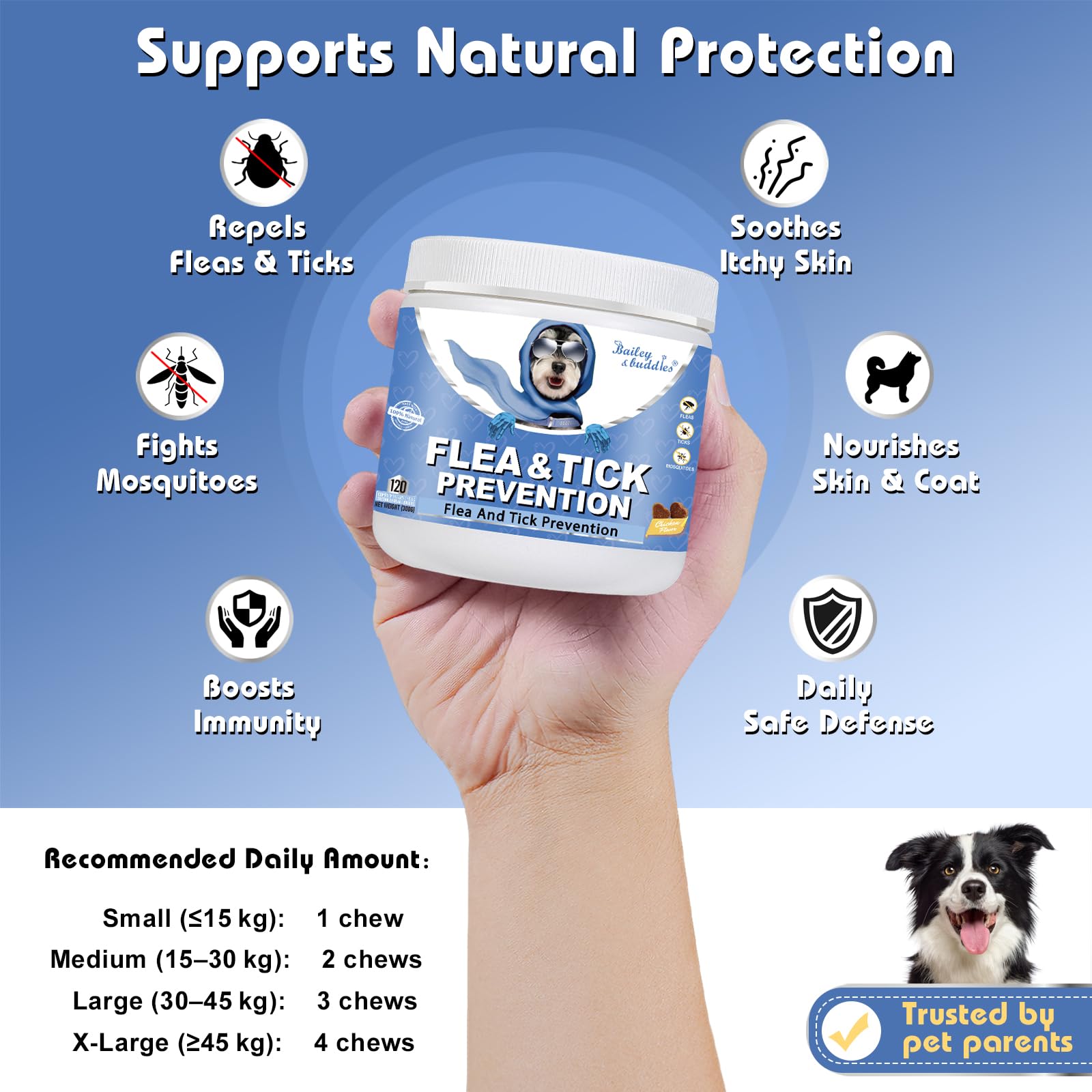 Bailey & Buddies Flea & Tick Prevention Chews for Dogs, All breeds, Senior & Puppy Friendly, 2month supply - Image 3