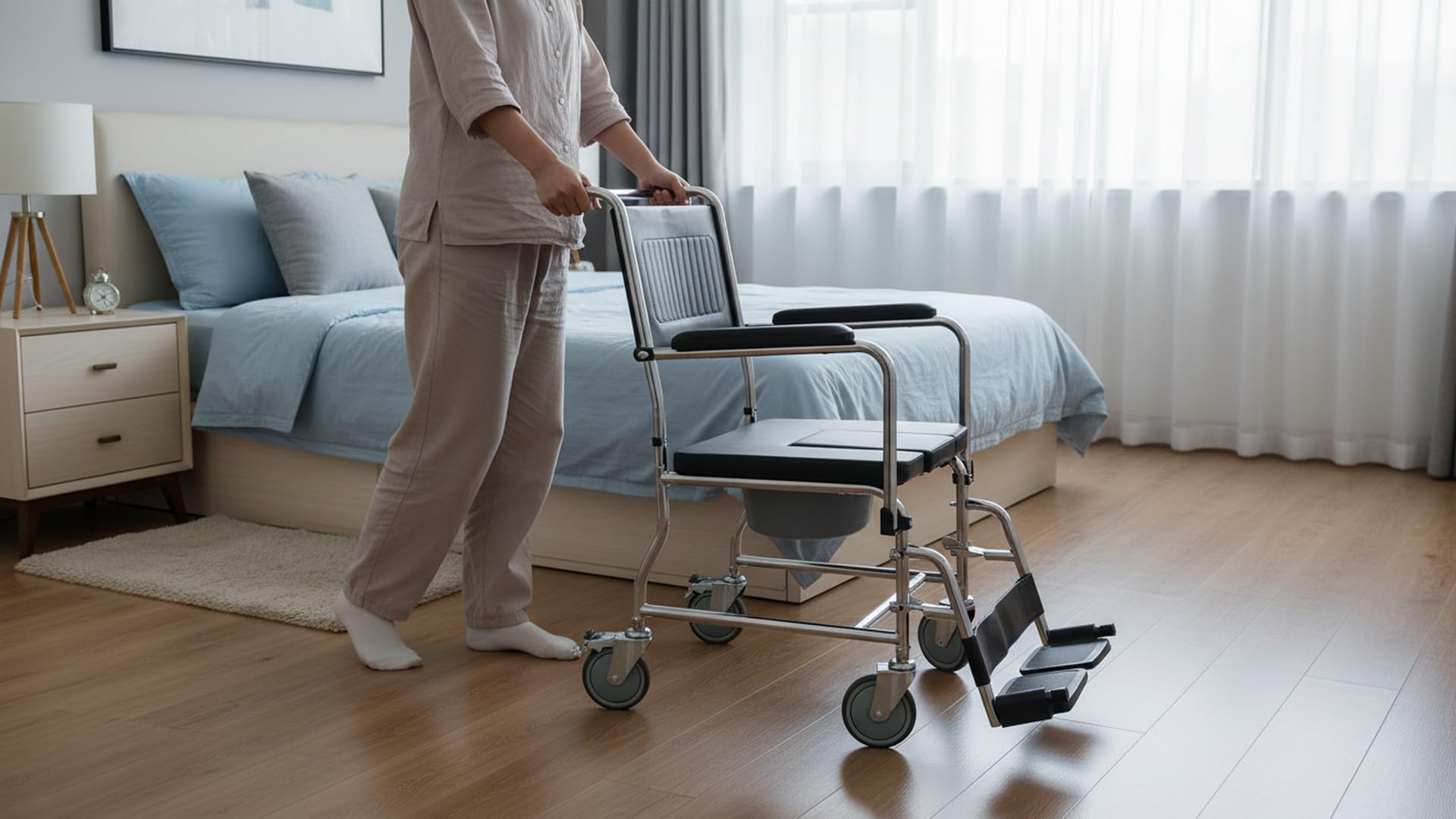 Ausilium Sedia Comoda WC per Disabili e Anziani con Incavo Frontale Igienico - Braccioli Ribaltabili, Pedane Estraibili e Regolabili - Telaio in Acciaio Robusto, Portata 100 kg, Seduta Imbottita