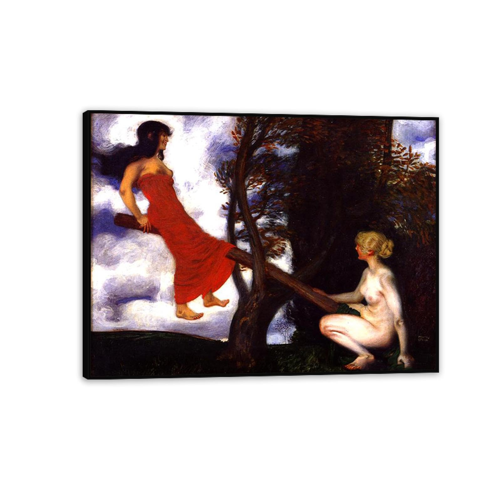 Hau3sh3a Franz von Stuck Wall Art Print The Seesaw Poster Famous Paintings on Canvas Franz Stuck Picture Wall Decor for Living Room Bathroom Office 90x70cm(36x28in) Black Framed
