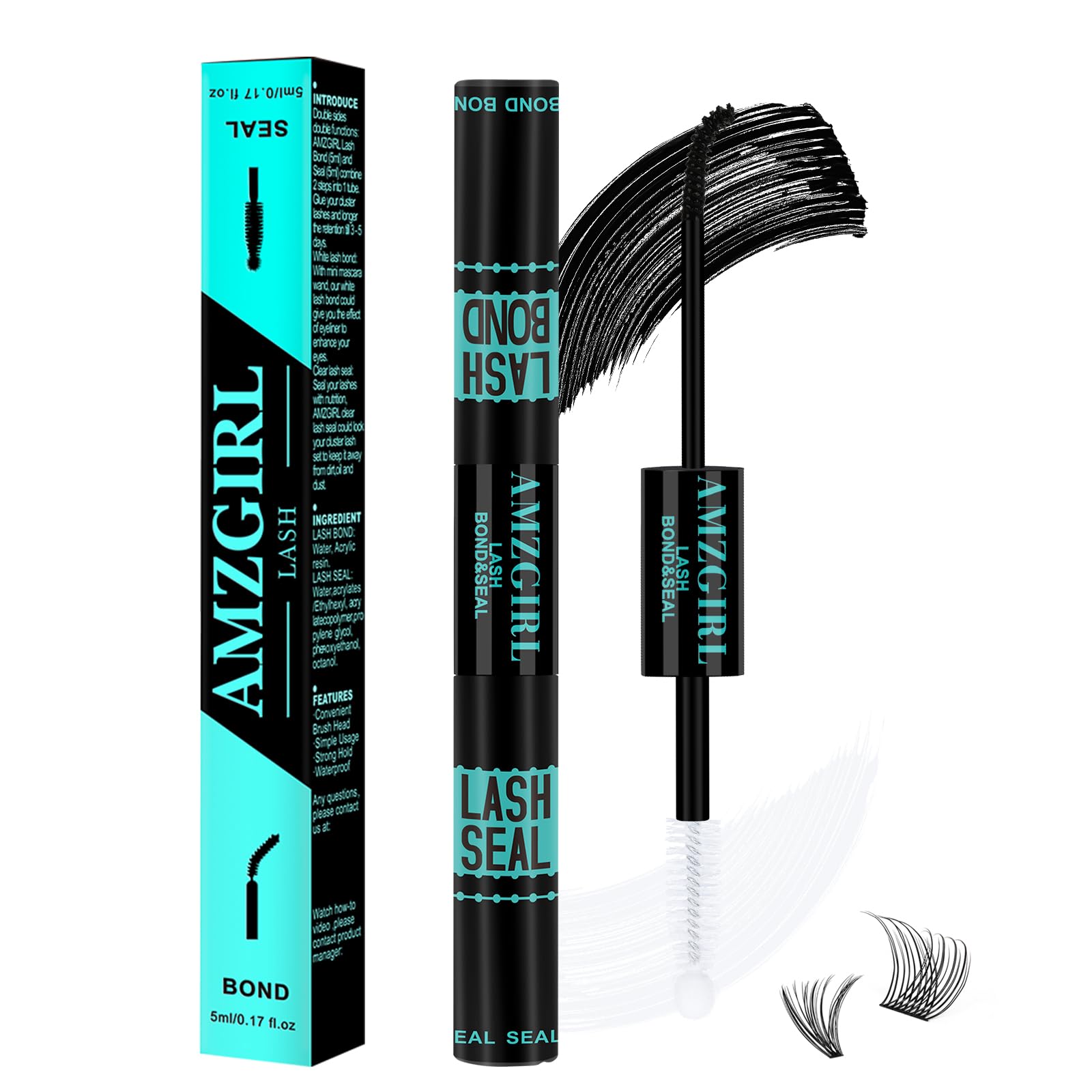 Lash Glue,Eyelash Glue,Waterproof Lash Bond and Seal,Lashes Clusters Glues for DIY Eyelash Extensions,Lash Glue for Eyelash Clusters 2-in-1 Bond and Seal Strong Hold 72H,Latex-Free (10ml)