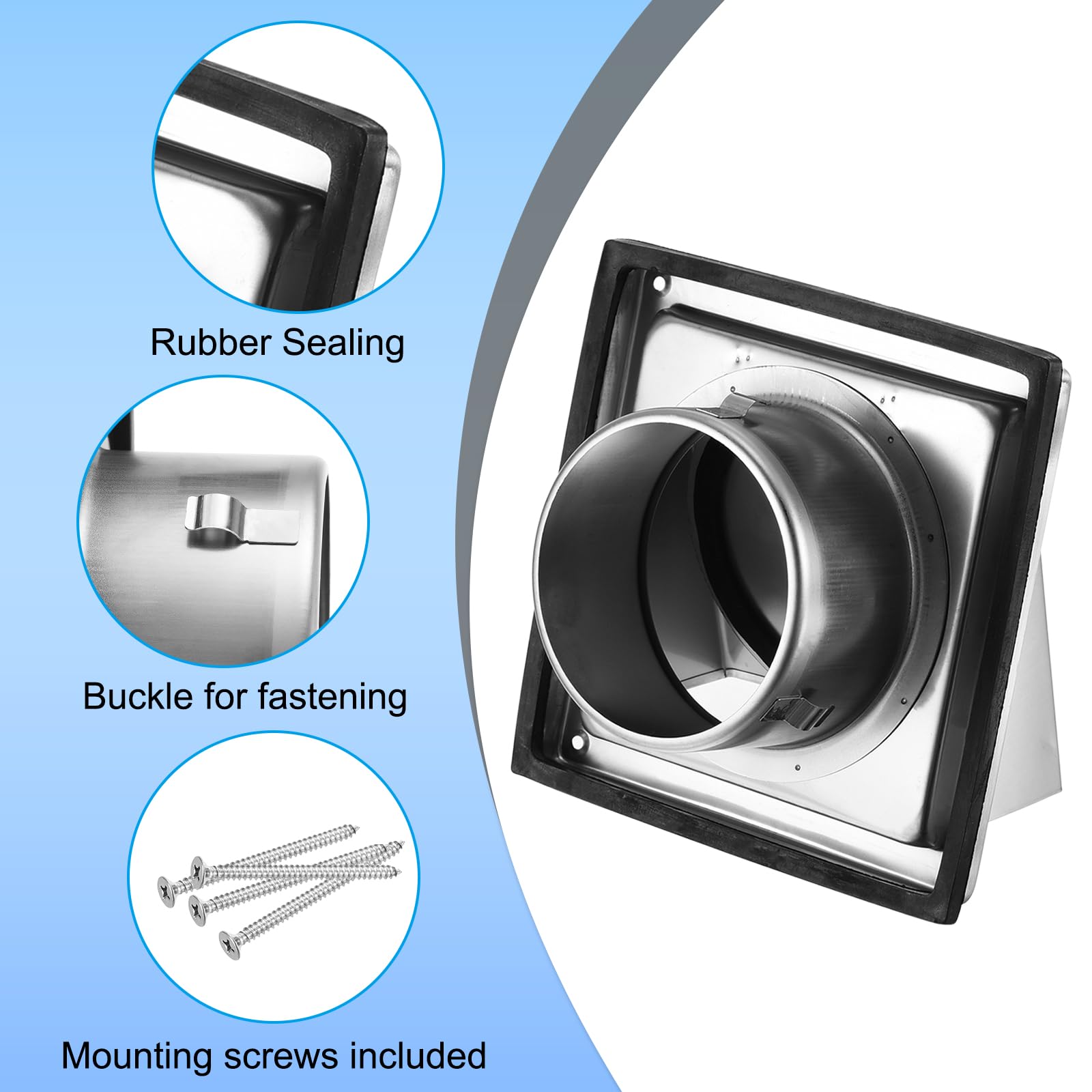 PATIKIL Dryer Vent Cover, 4 Inch, 304 Stainless Steel External Extractor Wall Vent Exhaust Hood, with Non Return Flap - Image 4