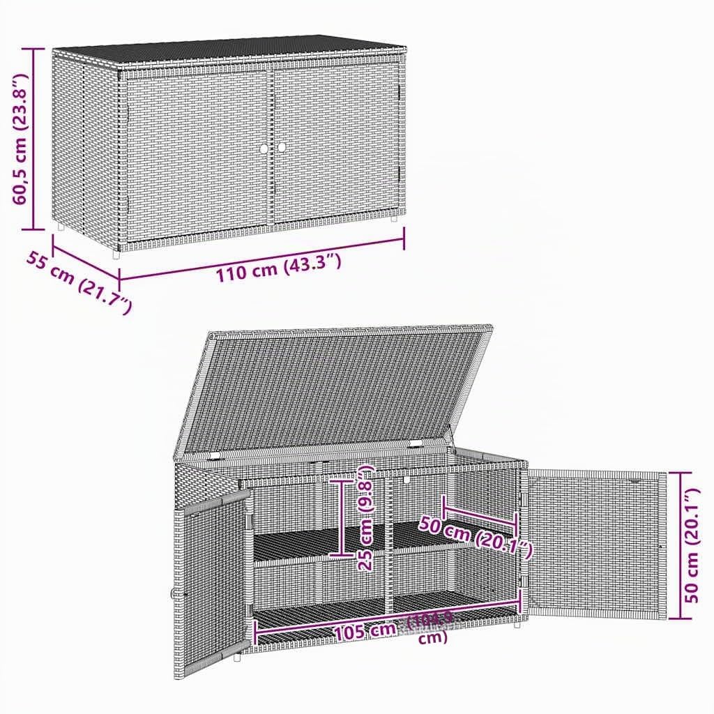 vidaXL Armoire de Rangement de Jardin, Organisateur de Terrasse avec Porte, Meuble d'Extérieur Patio Arrière-Cour, Gris Résine Tressée