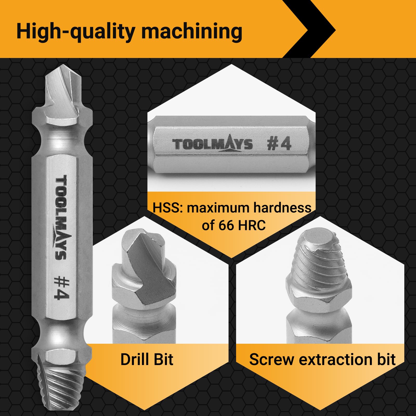 Toolmays 5pcs Damaged Screw Extractor Set, Stripped Screw Removal Tool, Max Hardness Up to 66 HRC - Image 4