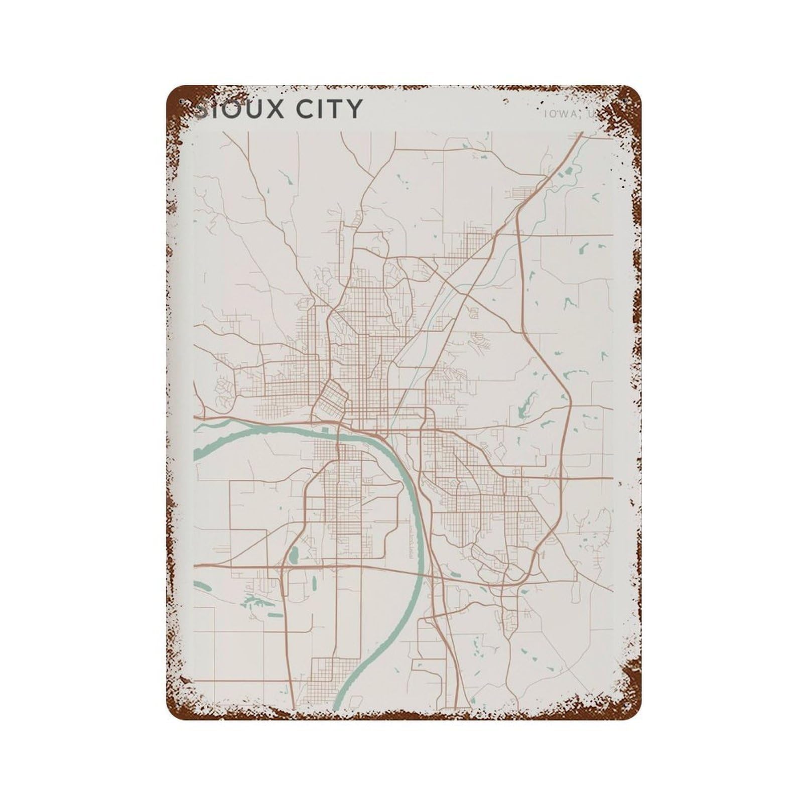 xiaoxiaoshen Sioux City Map Travel Gift Farmhouse Decor Wall Decor Art Metal Tin Poster Modern Home Decor Art Home Bar Shop Decorations Vintage Sign 40x30cm