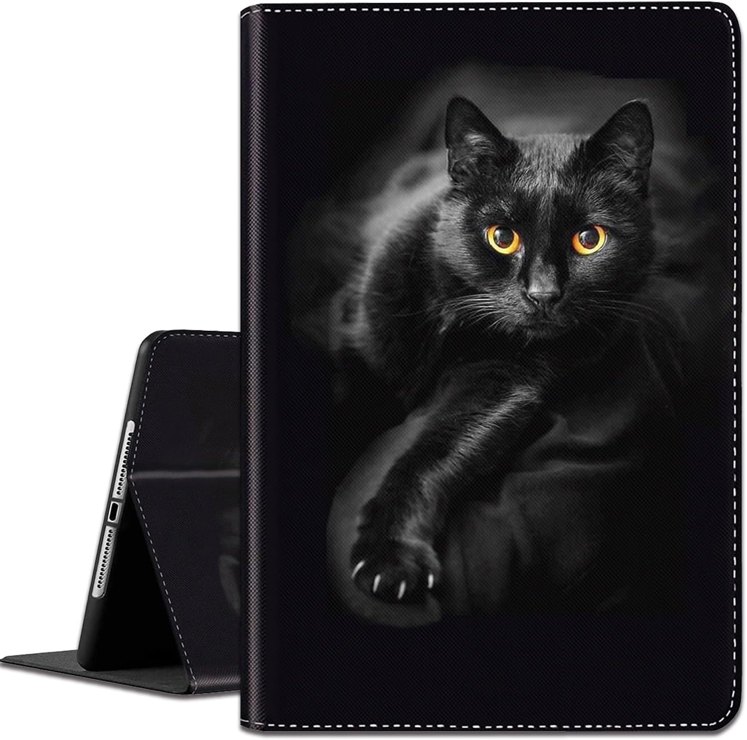 Case for iPad 9.7 5th/ 6th Gen (2017/2018)/ iPad Air 2/ Air 1, iPad Air Case, Lightweight Shock-Proof Bracket Case with Wake Up/Sleep Auto for iPad 9.7 inch 2018/2017 - Black Cat