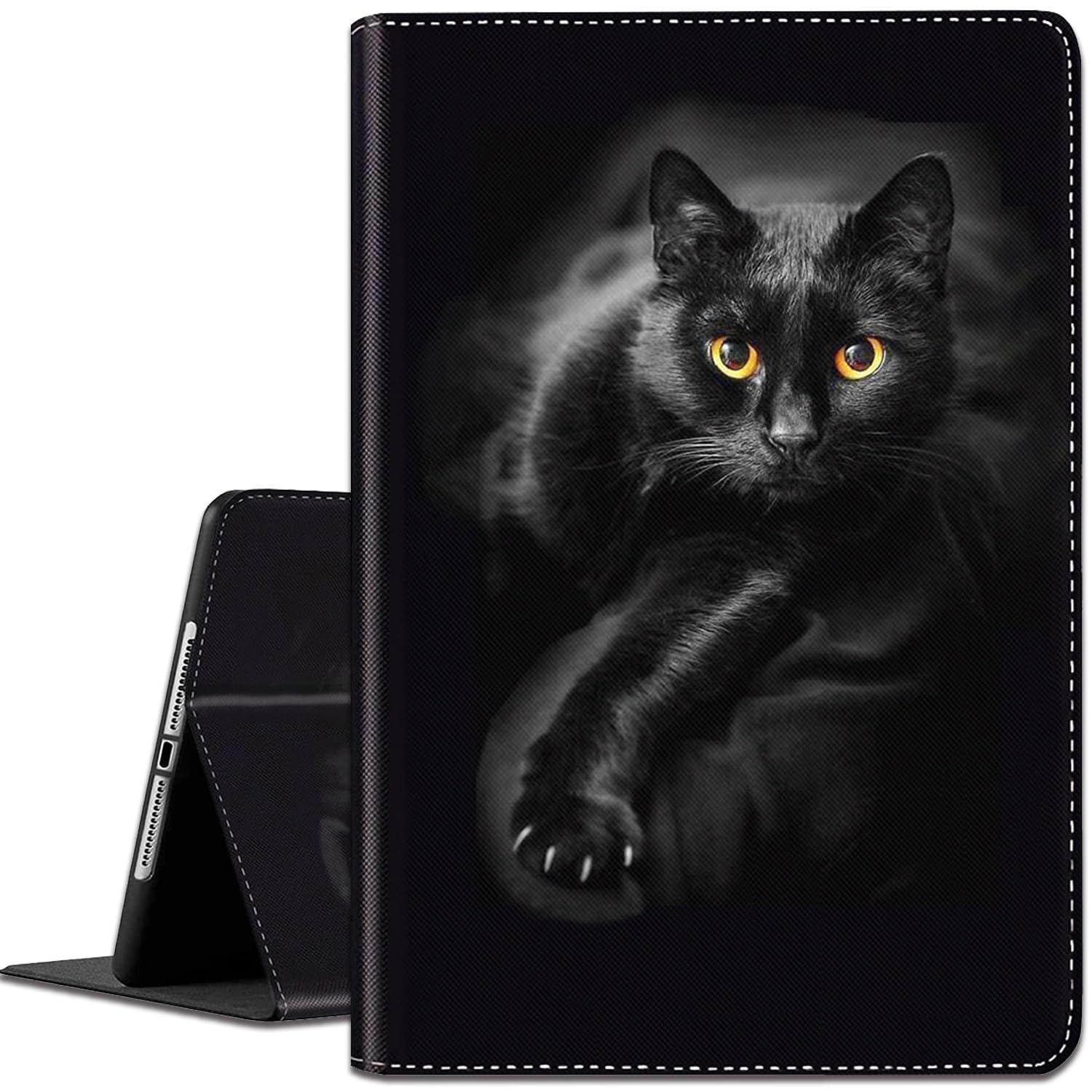 Case for iPad 9.7 5th/ 6th Gen (2017/2018)/ iPad Air 2/ Air 1, iPad Air Case, Lightweight Shock-Proof Bracket Case with Wake Up/Sleep Auto for iPad 9.7 inch 2018/2017 - Black Cat