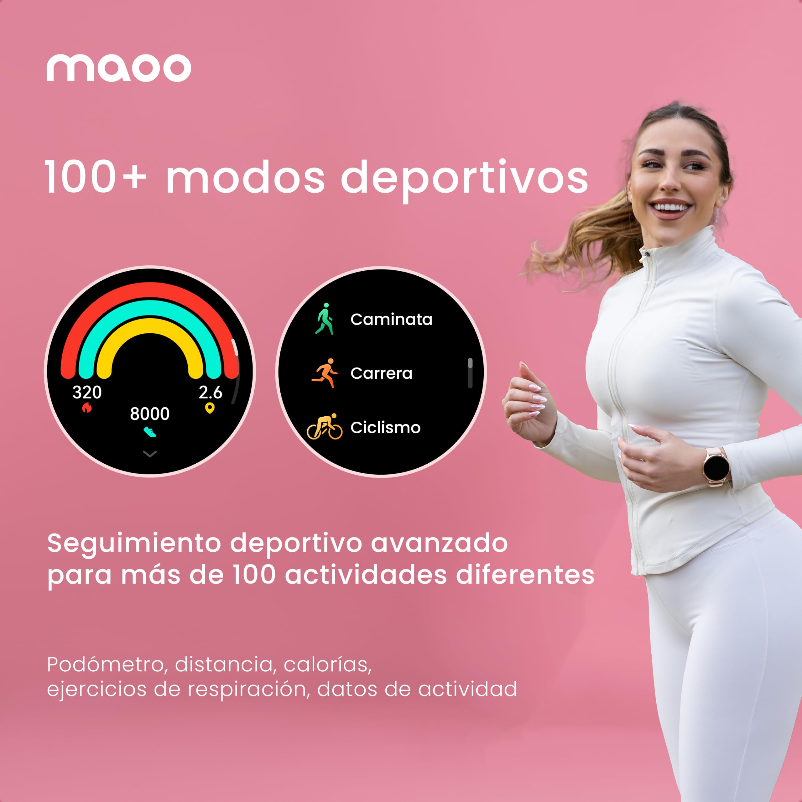 maoo Reloj inteligente Ventura para Mujer con función de llamada, pantalla AMOLED de 1,32 Pulgadas, cardiofrecuenciómetro, SPO₂, tensiómetro, más de 100 modos deportivos, resistente al agua IP67