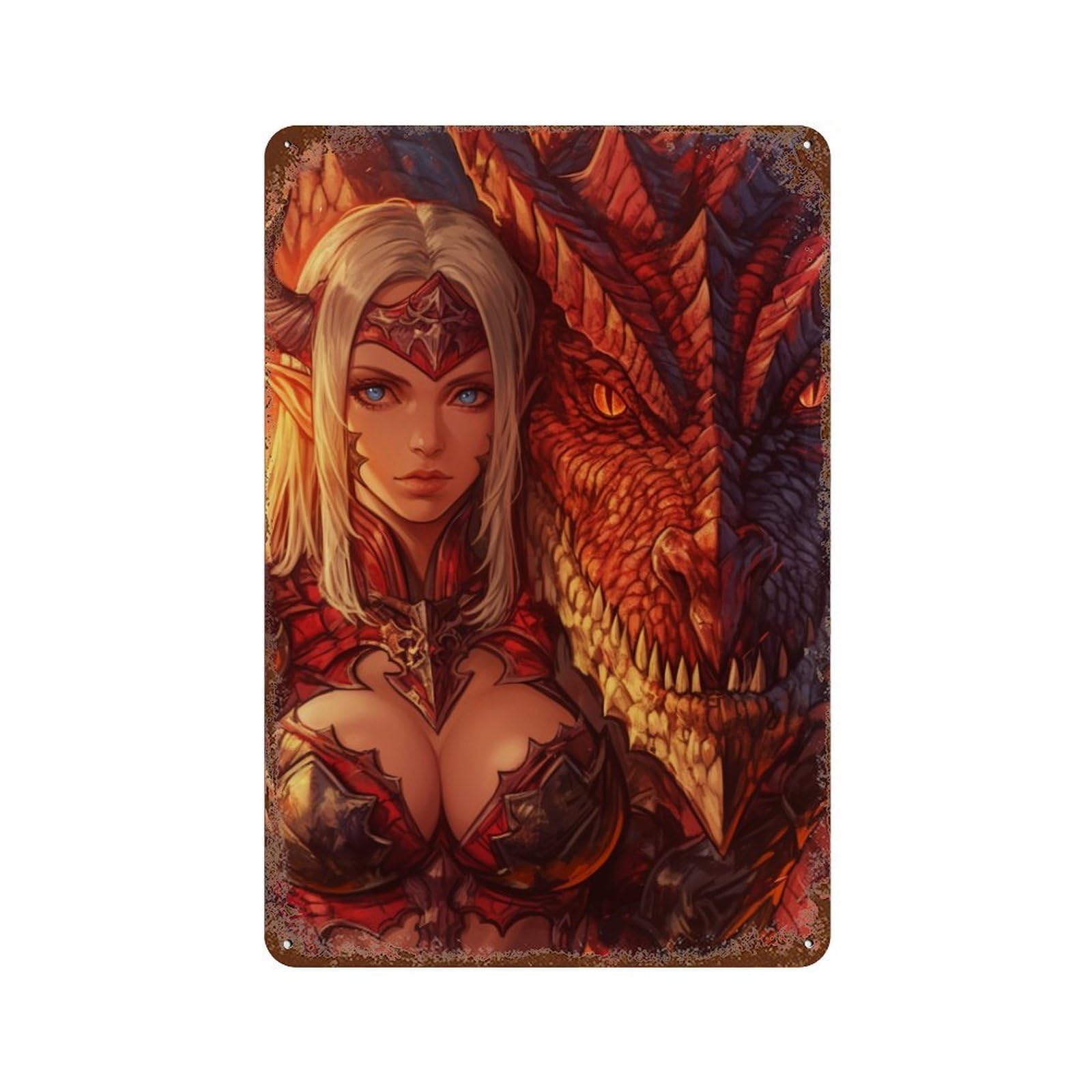 Garage Style Dragon Armor Fantasy Artwork-5 Distressed Metal Wall Sign 11.8"x7.9", Rustic Home Decor for Bar And Workshop