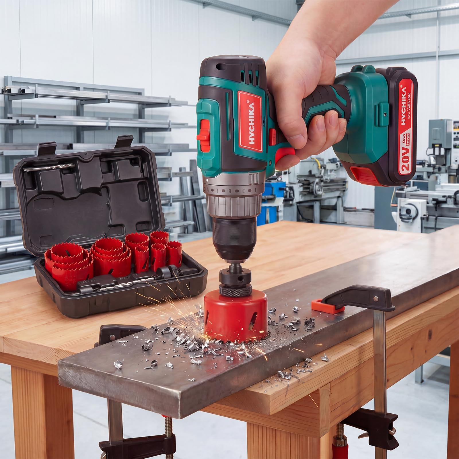 HYCHIKA - Kit per sega a tazza bimetallica, 17 pezzi, in acciaio ad alta velocità, da 3/4" a 2-1/2", in custodia con mandrini, punta per sega a tazza, sega a tazza per metallo sottile, legno duro,