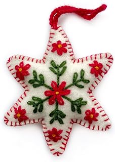 White Star Christmas Ornament Handmade Embroidered Felt