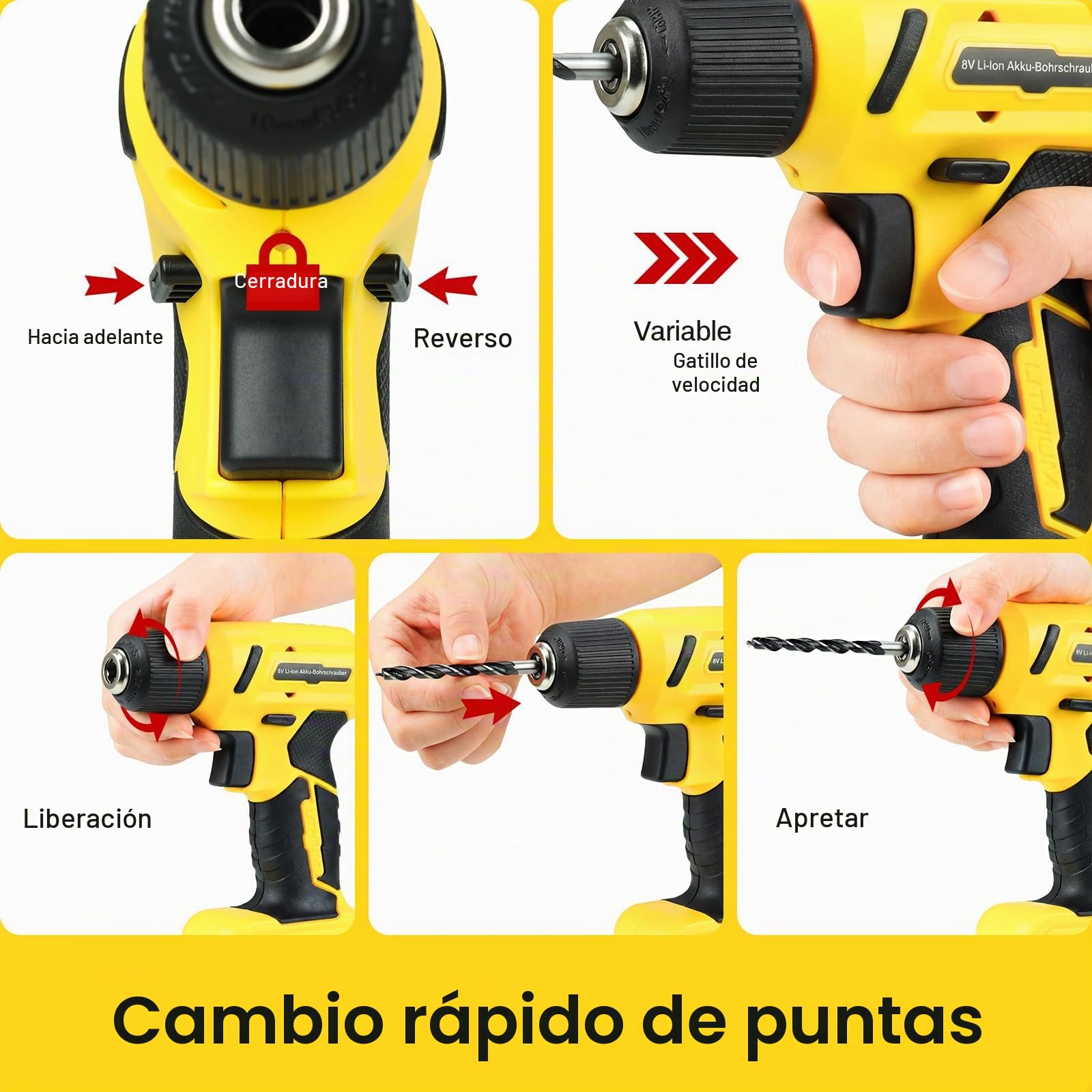TLGREEN Caja Herramientas con Destornillador Electrico/Taladro 8V, Maletin Herramientas Completa 101 Piezas, Kit Juego de herramientas, Portable para Bricolaje y Arreglos Diarios | Carga USB-C Maletín Herramientas Portátil Juego de Herramientas, Juego de