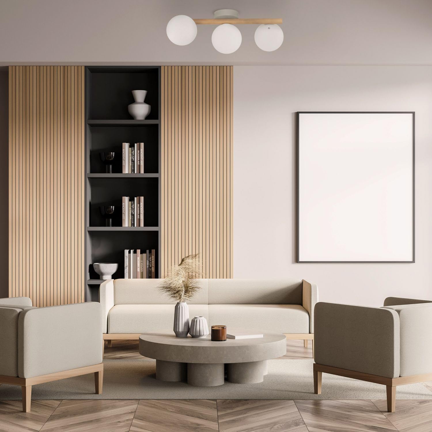 Licht-Erlebnisse Plafón cristal madera metal 47 cm largo G9 en blanco claro 3 luces lámpara de techo moderna pantalla esférica salón cocina iluminación pasillo