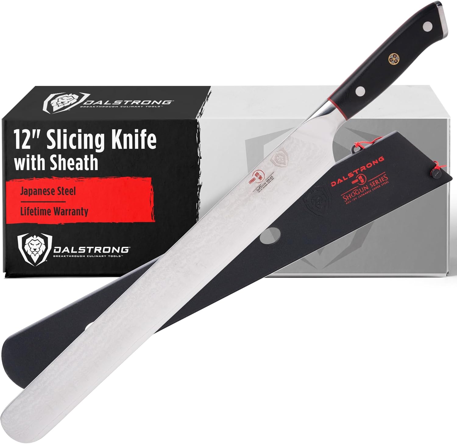 Dalstrong Carving Slicing Knife - 12 inch - Shogun Series ELITE - Granton Edge - Japanese AUS-10V Super Steel Kitchen Knife - Damascus - Vacuum Treated - Slicer Kitchen Knife - Sheath Included