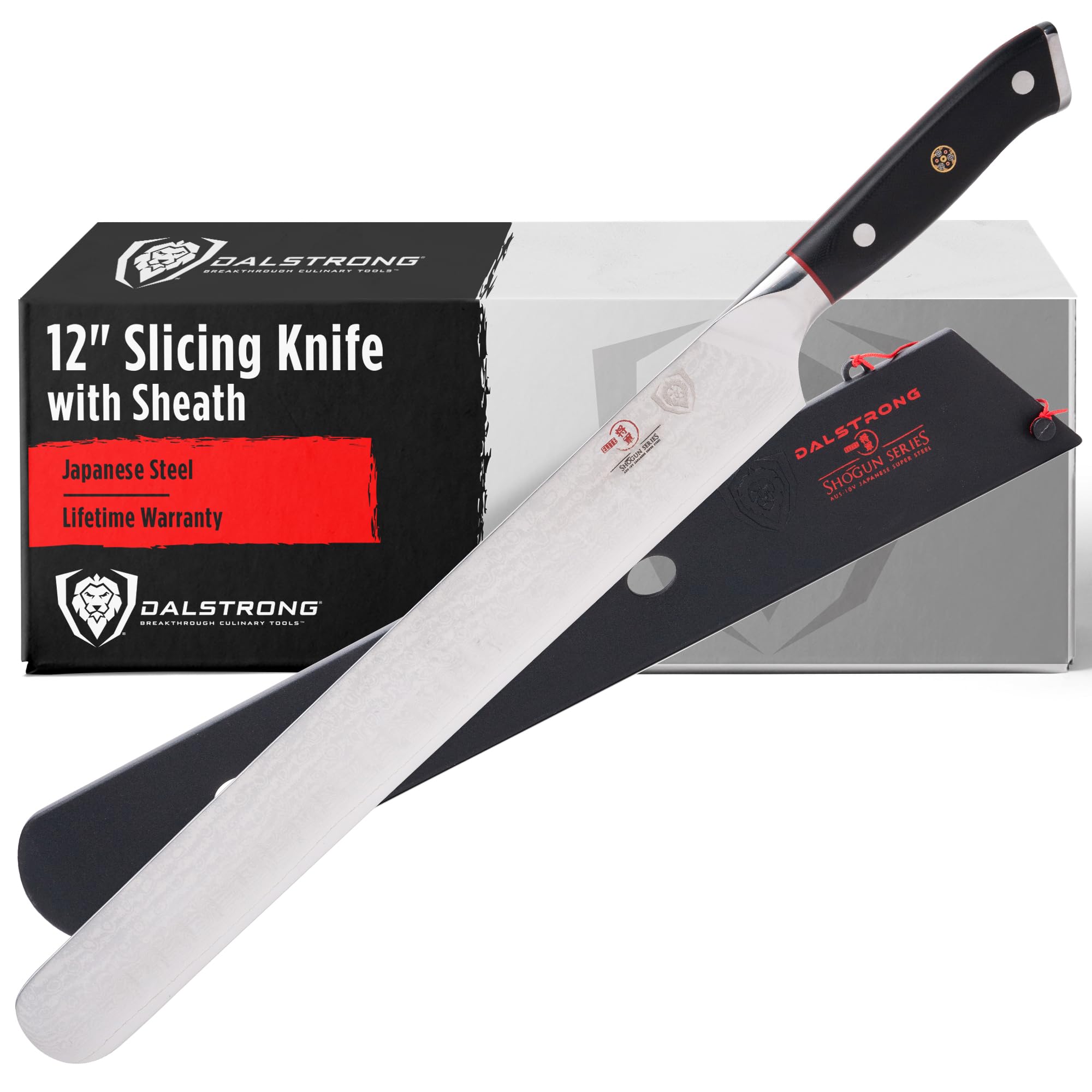 Dalstrong Carving Slicing Knife - 12 inch - Shogun Series ELITE - Granton Edge - Japanese AUS-10V Super Steel Kitchen Knife - Damascus - Vacuum Treated - Slicer Kitchen Knife - Sheath Included