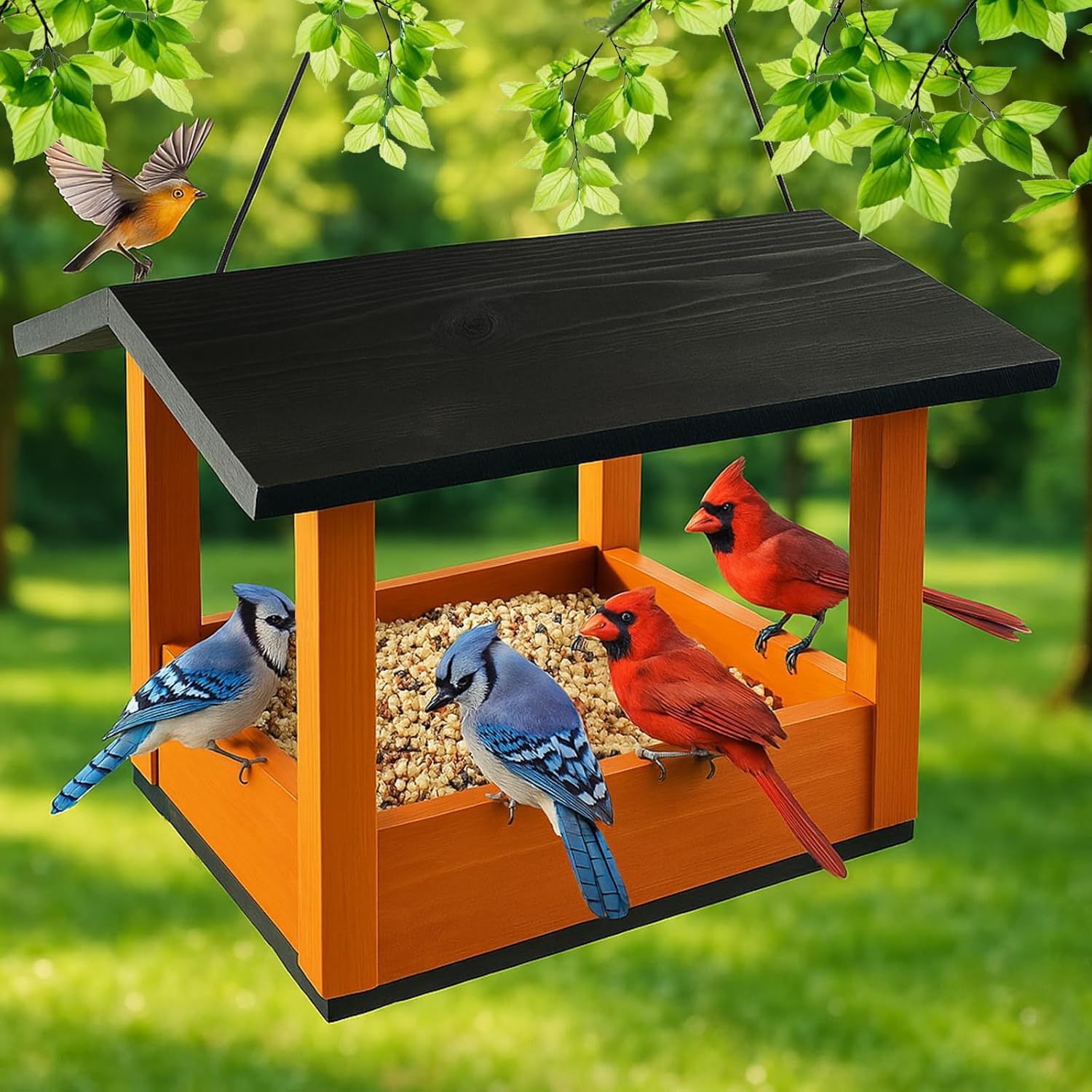Platform feeders,Wooden Hanging Bird Feeder,Seed Feeder,Seed Bird House,Bird feeders for Outdoors,Wildlife Birds Feeders (A2)