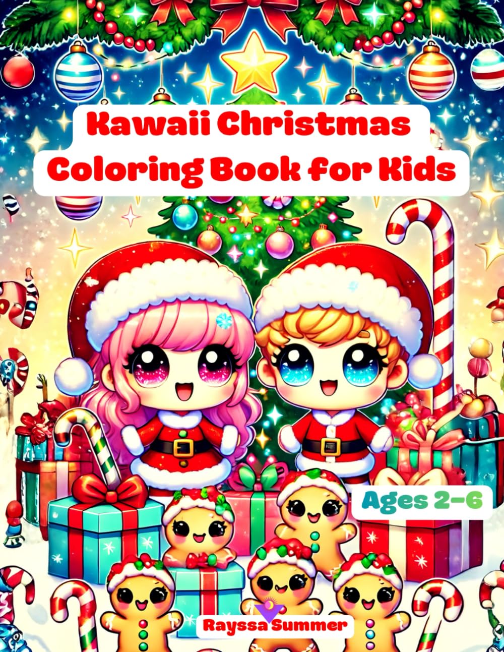 Kawaii Christmas Coloring Book for Kids Ages 2–6: Cute and Easy Holiday Coloring Fun with Santa, Reindeer, Snowmen & More!