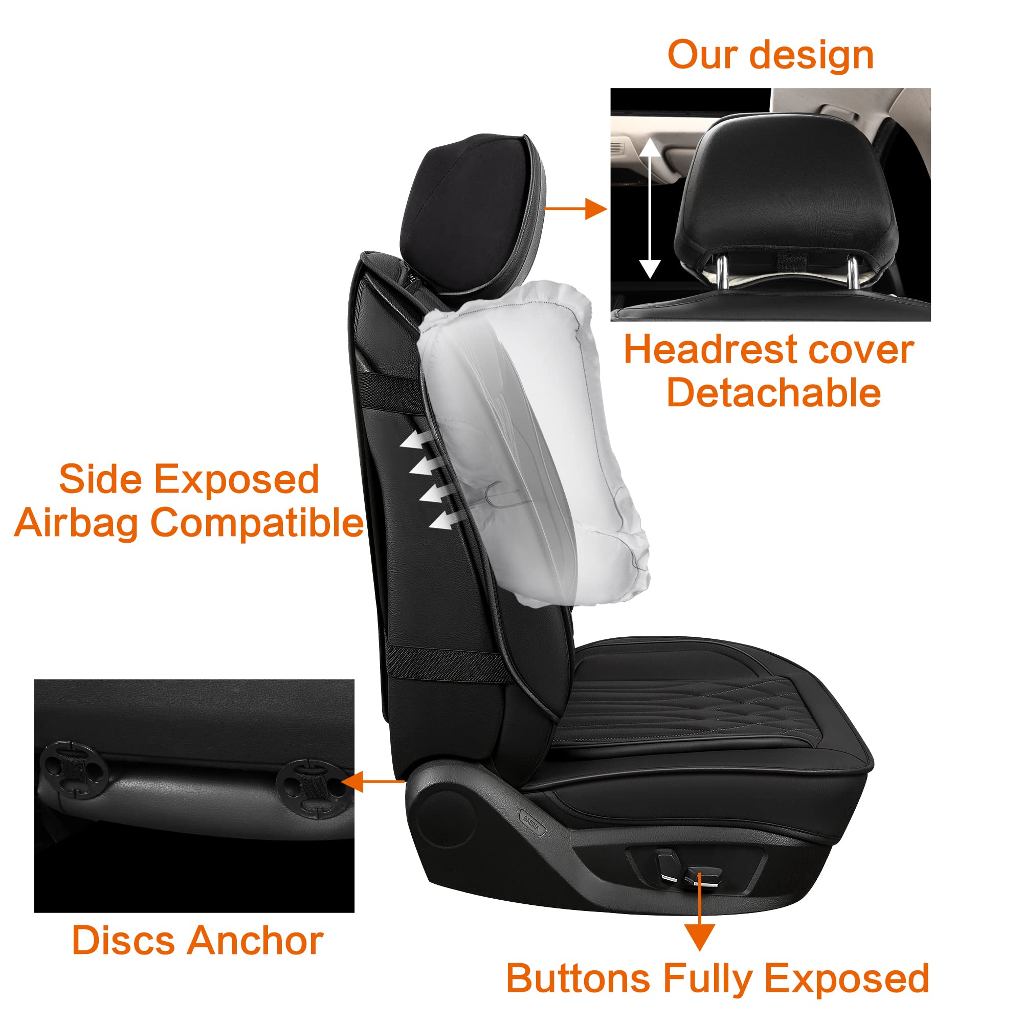 Pariitadin Leather Car Seat Covers Front Pair, Waterproof Faux Leather Seat Covers for Cars, Non-Slip Car Interior Covers Universal Fit for Most Cars Sedans Trucks SUVs, Black Line