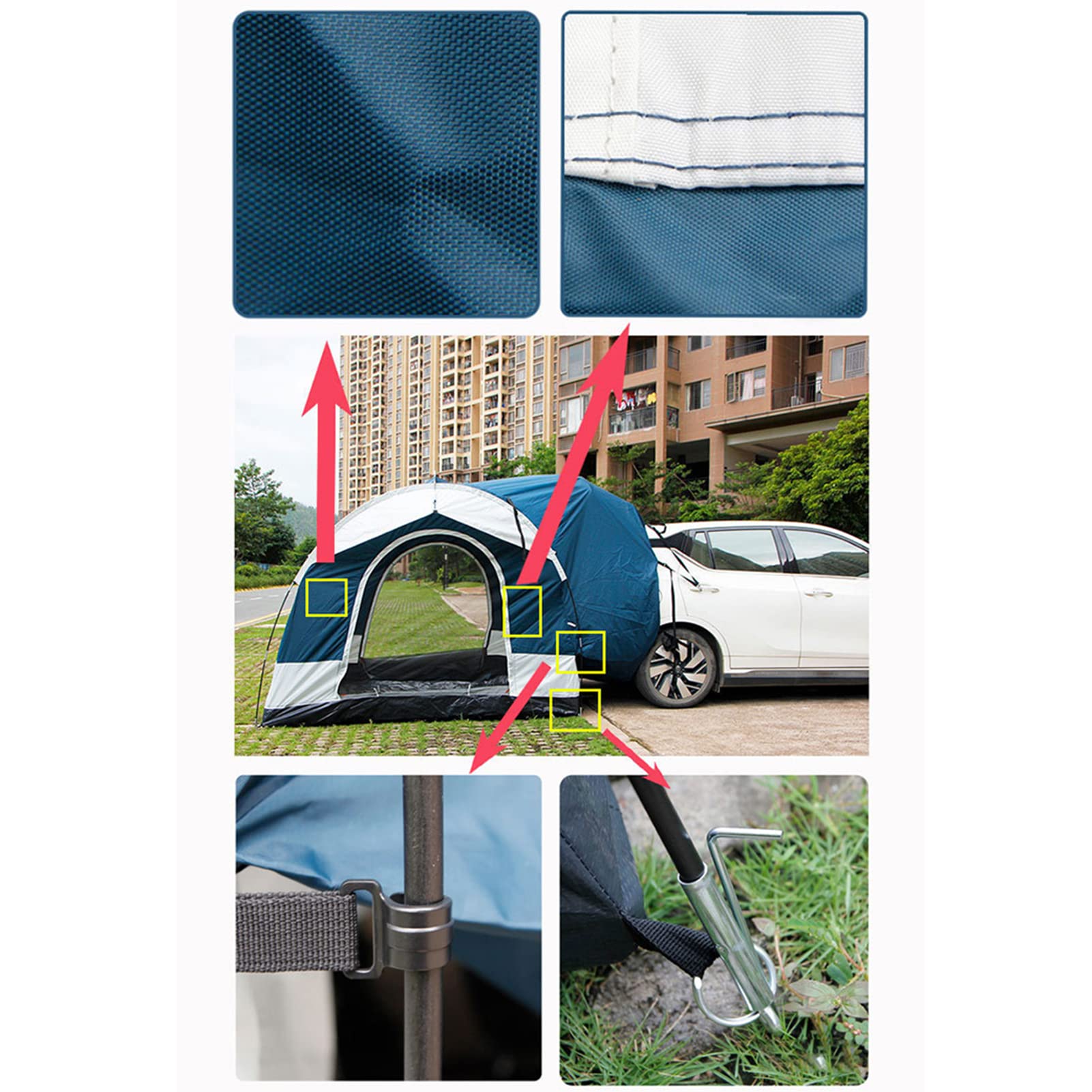 Tienda de Carpa Familiar de SUV Camp Cho, Tienda de vehículos Universal de 3-4 Personas con Lluvia de Lluvia Impermeable para Acampar Familiares Que viajan al Aire Libre - 250 * 250 * 200cm