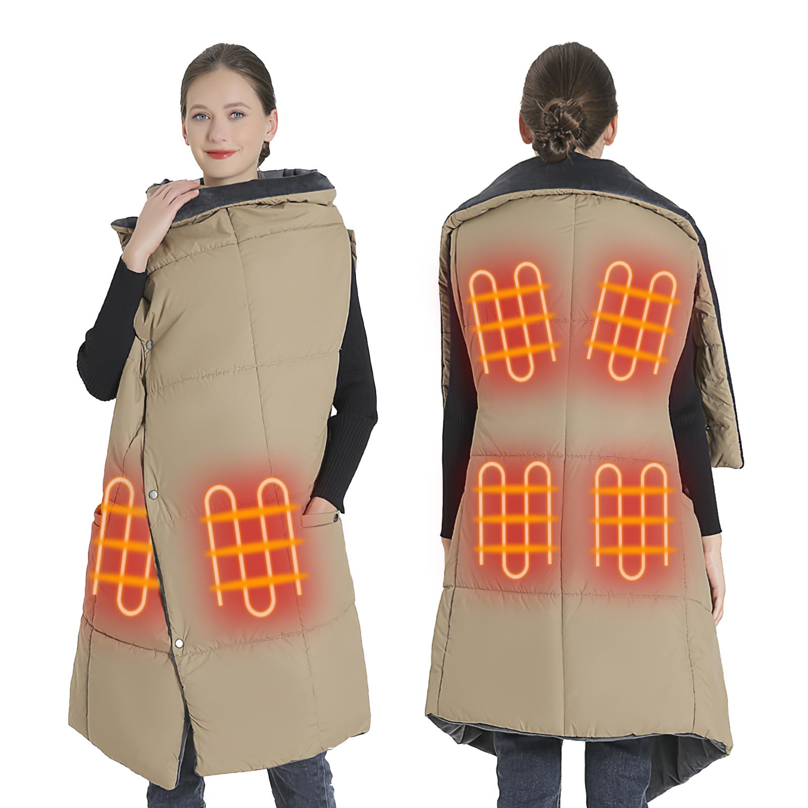 Zorpupoa Heated Blanket, Portable Wearable Heated Throw Blanket, 3 Heat Settings Electric Heated Throw Wrap Poncho Shawls