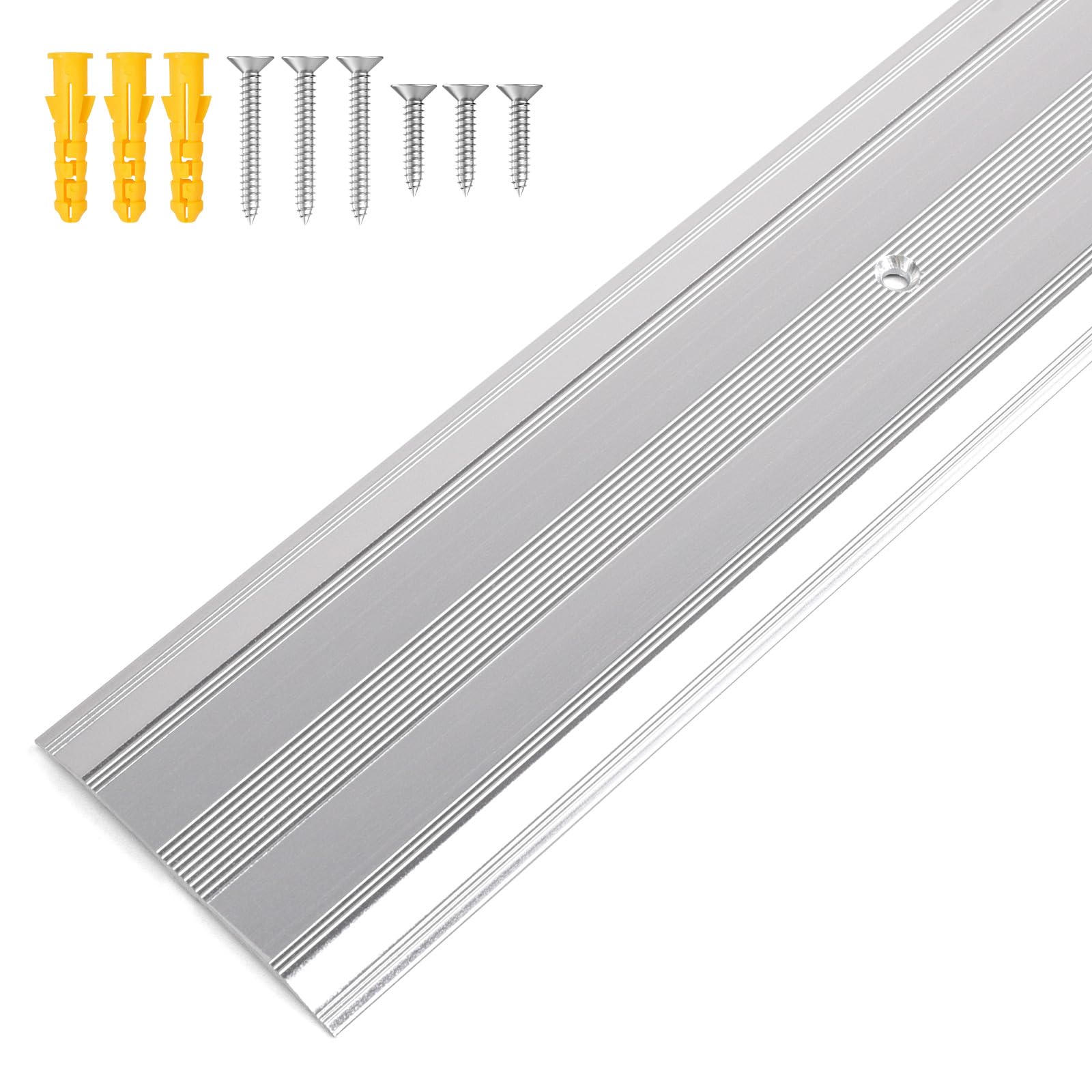 Jiekayi Aluminum Metal Door Threshold, Floor Transition Strip, 36'' L x 2.4'' W x 0.1'' H, Flat-Profile Threshold, Flooring Gaps Carpet Vinyl Wood,