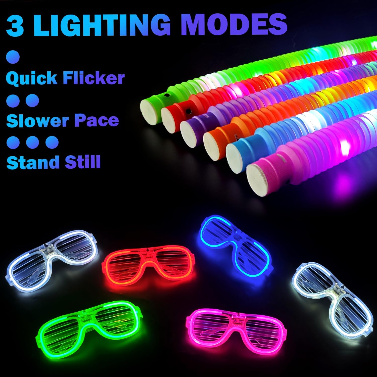 Glow in the Dark Party Favor Supplies for Kids 24 PCS, Easter Glow Sticks & Neon Glasses for Toddler,LED Light Up Toy Bracelet Necklace Accessories Decor for Mardi Gras Basket Camping Birthday Wedding - Image 3