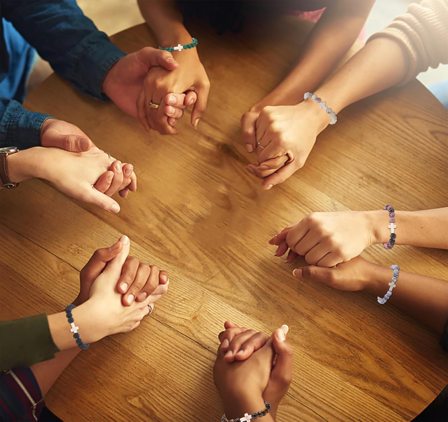 CASDAN 12Pcs Cross Beaded Bracelets for Women Men 8mm Easter Basket Stuffers Natural Stone Crystal Bracelet Semi-Precious Gemstone Beads Bracelets Set for Christian Christmas Gifts - Image 6