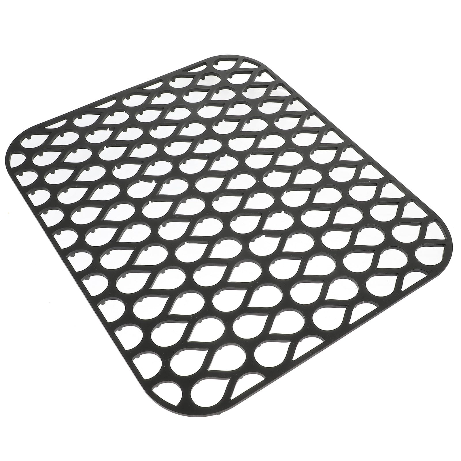 Protector de fregadero de silicona negro pequeño con diseño hueco para secado rápido