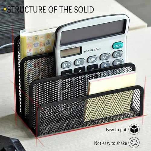 Miniatura 6 de Organizador de escritorio pequeño - Archivadores de metal negro - 3 compartimentos - 6.7 x 5.1 x 3.0 in - Uso en oficinaoficina en casa