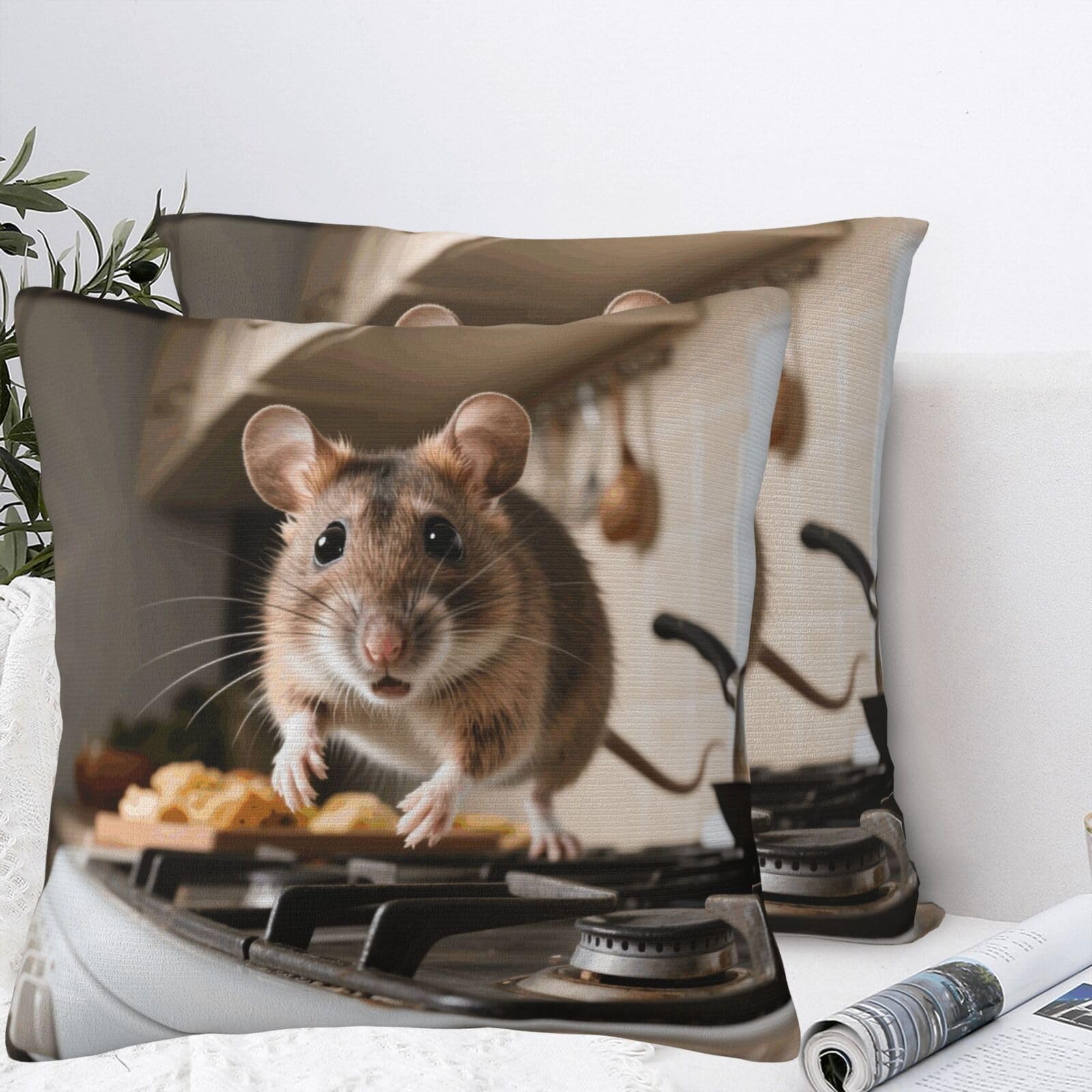 BTCOWZRV Mouse On The Stove Plush Throw Pillow Covers 18"X18",Soft Cozy Couch Cushion Covers Decorative Pillow Cases for Holiday Home Bedroom Sofa Decors
