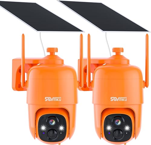 SOVMIKU Hephaestus - Cámara de seguridad solar de defensa activa 2 x 1 inalámbrica para exteriores, detección de movimiento PIR, fácil de disponible en Yaxa El Salvador