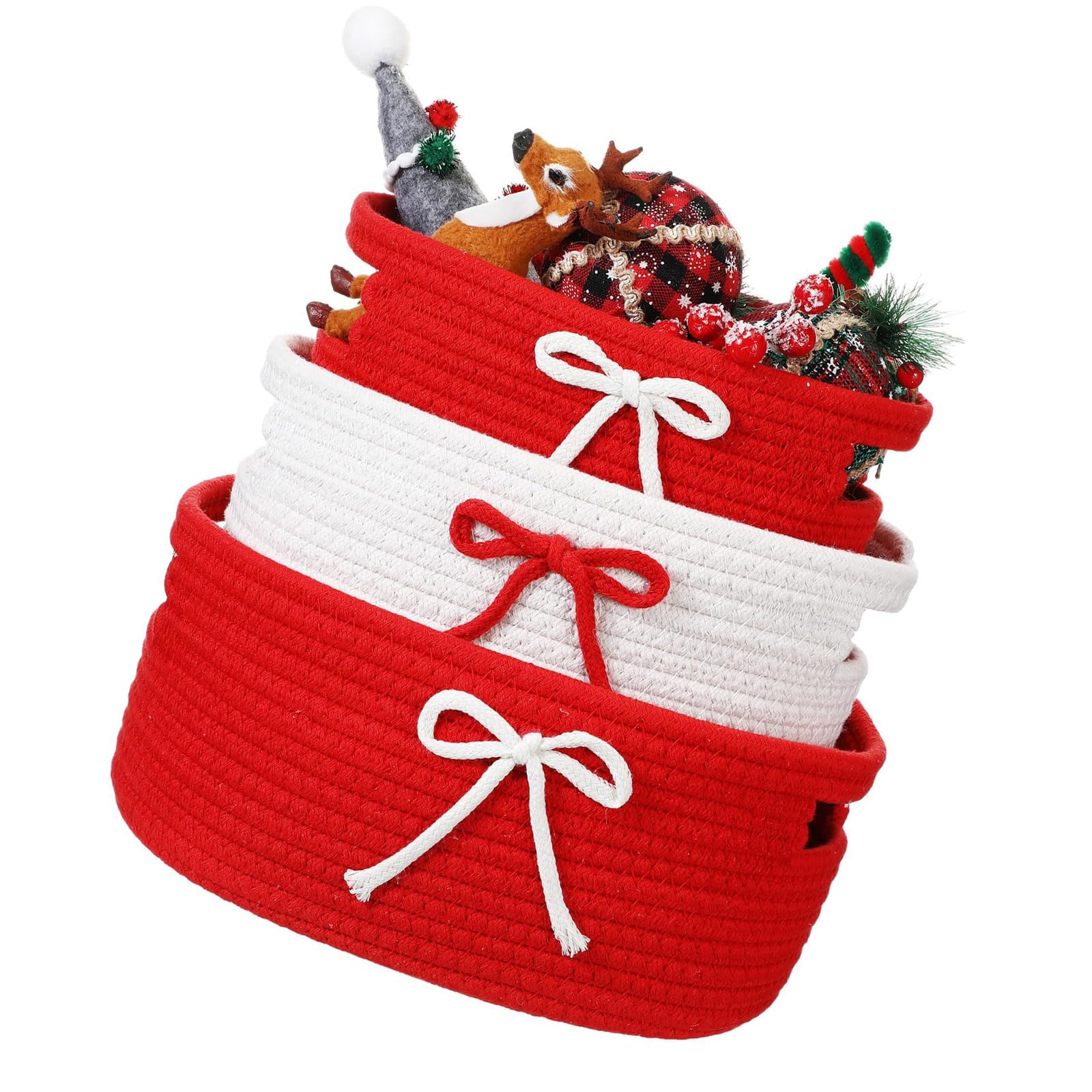 JSGHGDF 3 Pieces Fabric Storage Bins with Bowknot Accent Handwoven Basket with Handle for Clothes Toy Cosmetics Decorative Storage Bin
