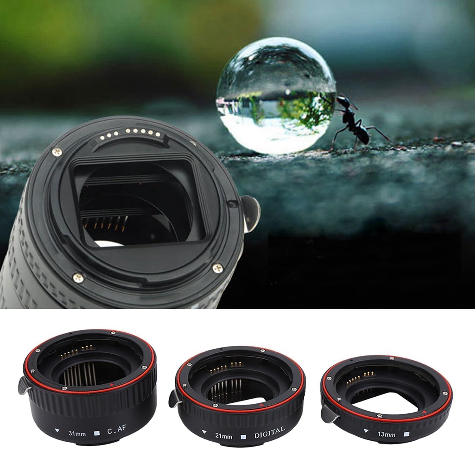 Agatige Tubo di Prolunga Macro Messa a Fuoco Automatica, Anelli Adattatori Obiettivo Tubo di Prolunga Macro Messa a Fuoco Automatica, Adatto per EF Mount, Accessori per Macchine fotografiche
