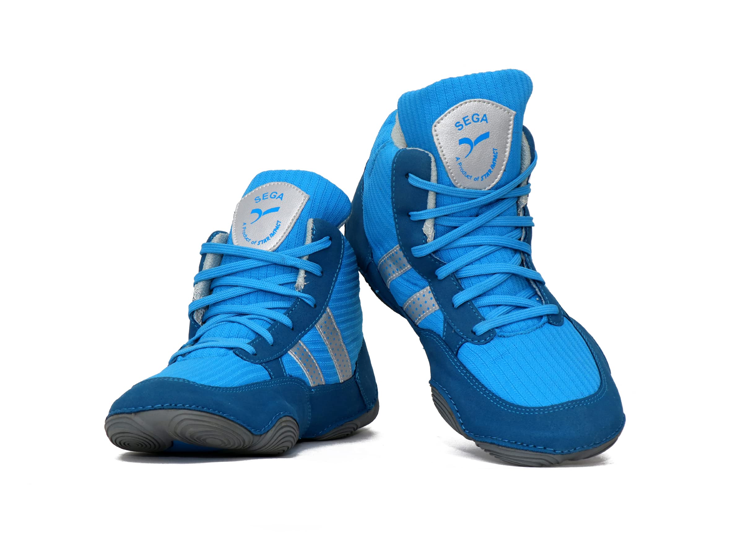 QUIVE Ring Wrestling Shoes, High Top Pro Wrestling & Boxing Shoes, Light Blue & Black, Boxing Boots for Men, Women & Children Unisex Combat Training Boots