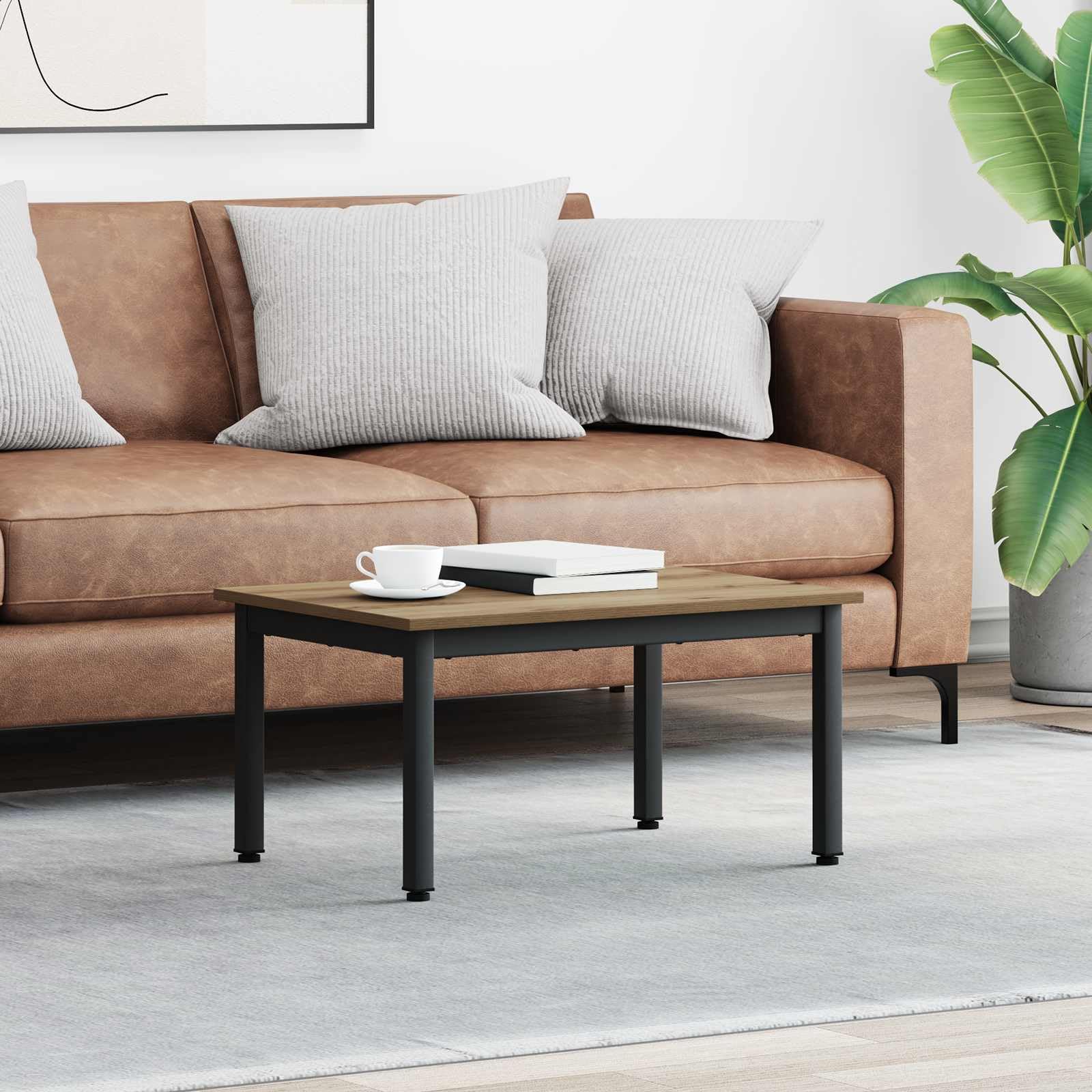Couchtisch Kunsthandwerk Eiche 70 x 50 x 36 cm Holzwerkstoff rechteckig modern minimalistisch stabil langlebig pflegeleicht Wohnzimmer Hochwertig Metallfüße Designertisch