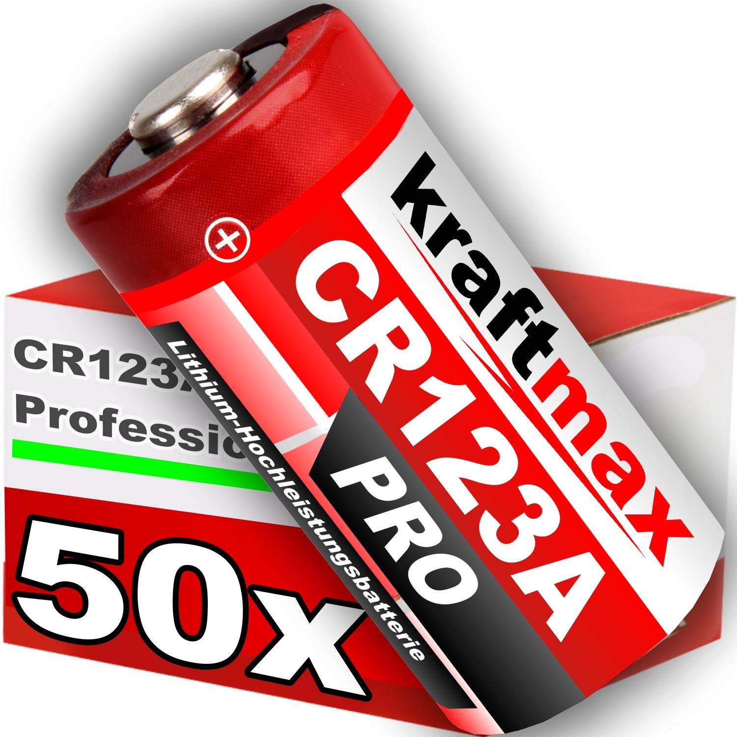 kraftmax 50er Pack CR123 / CR123A Lithium Hochleistungs- Batterie für professionelle Anwendungen - Neueste Generation